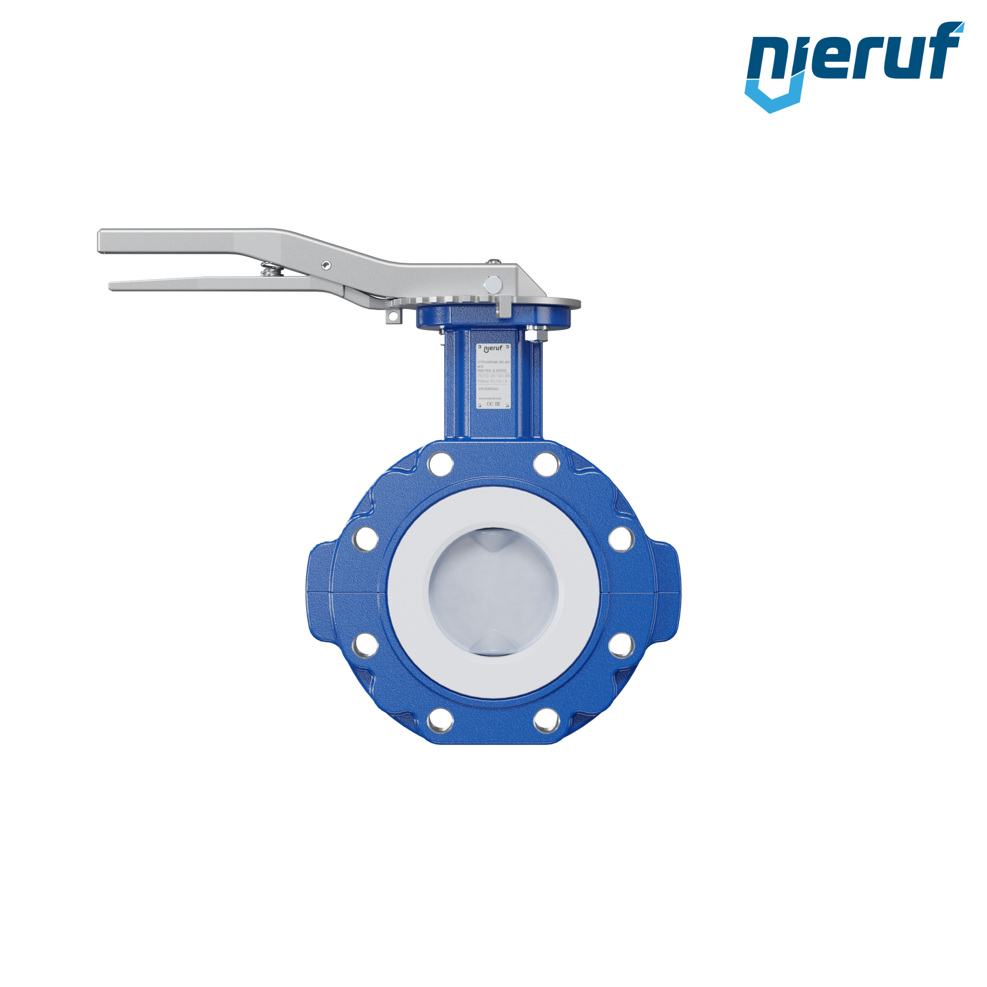 valvola a farfalla PFA PTFE AK10 DN80 PN10-PN16 leva inserto in FKM