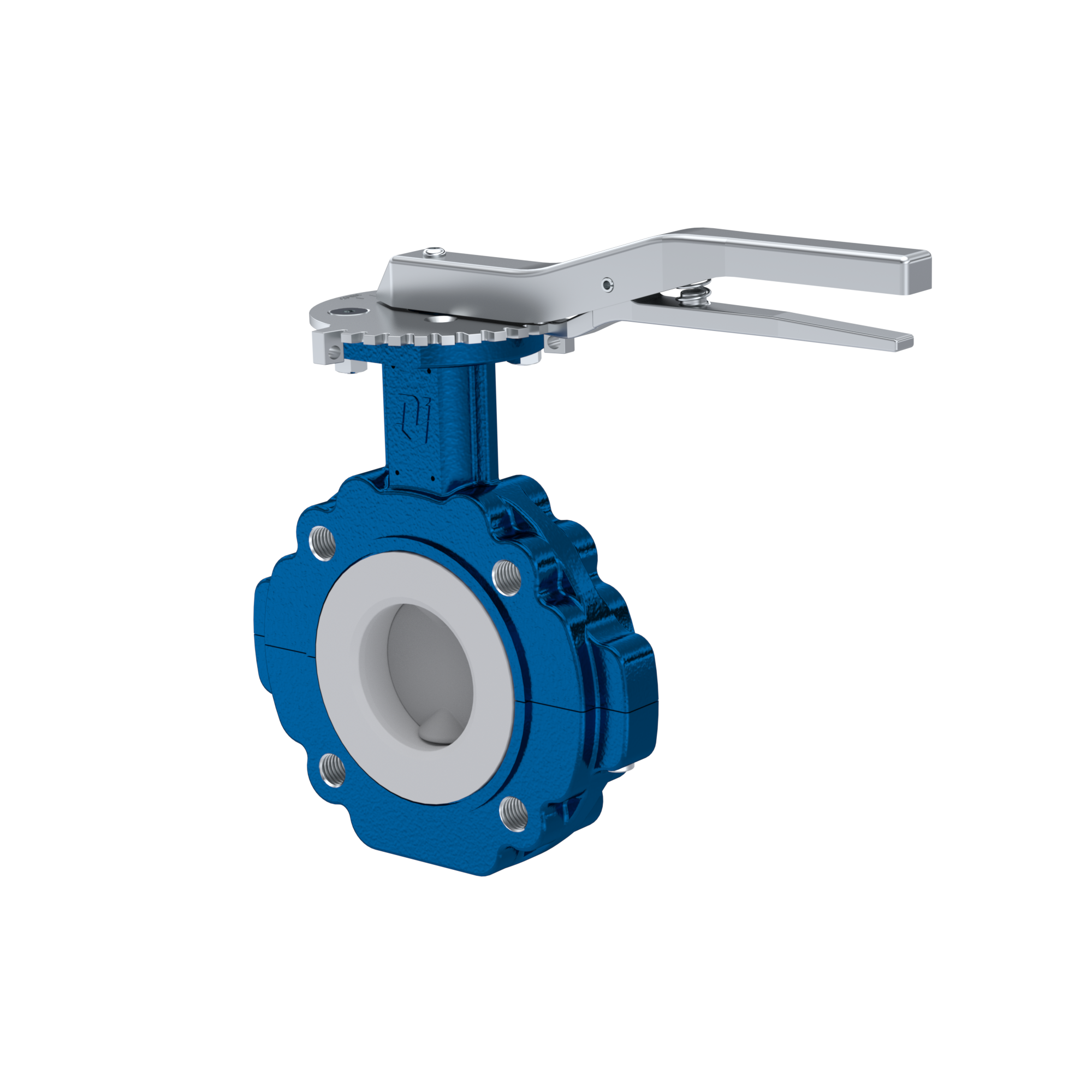 Butterfly-valve PTFE AK10 DN65 ANSI150 lever silicone insert