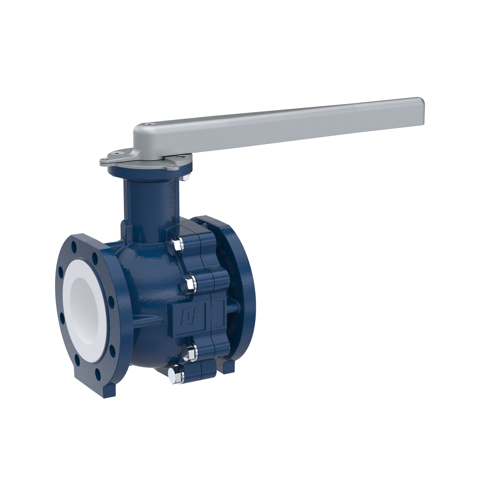 PFA-flange ball valve FK13 DN100 - 4" inch ANSI 150 made of spheroidal graphite cast iron with lever hand