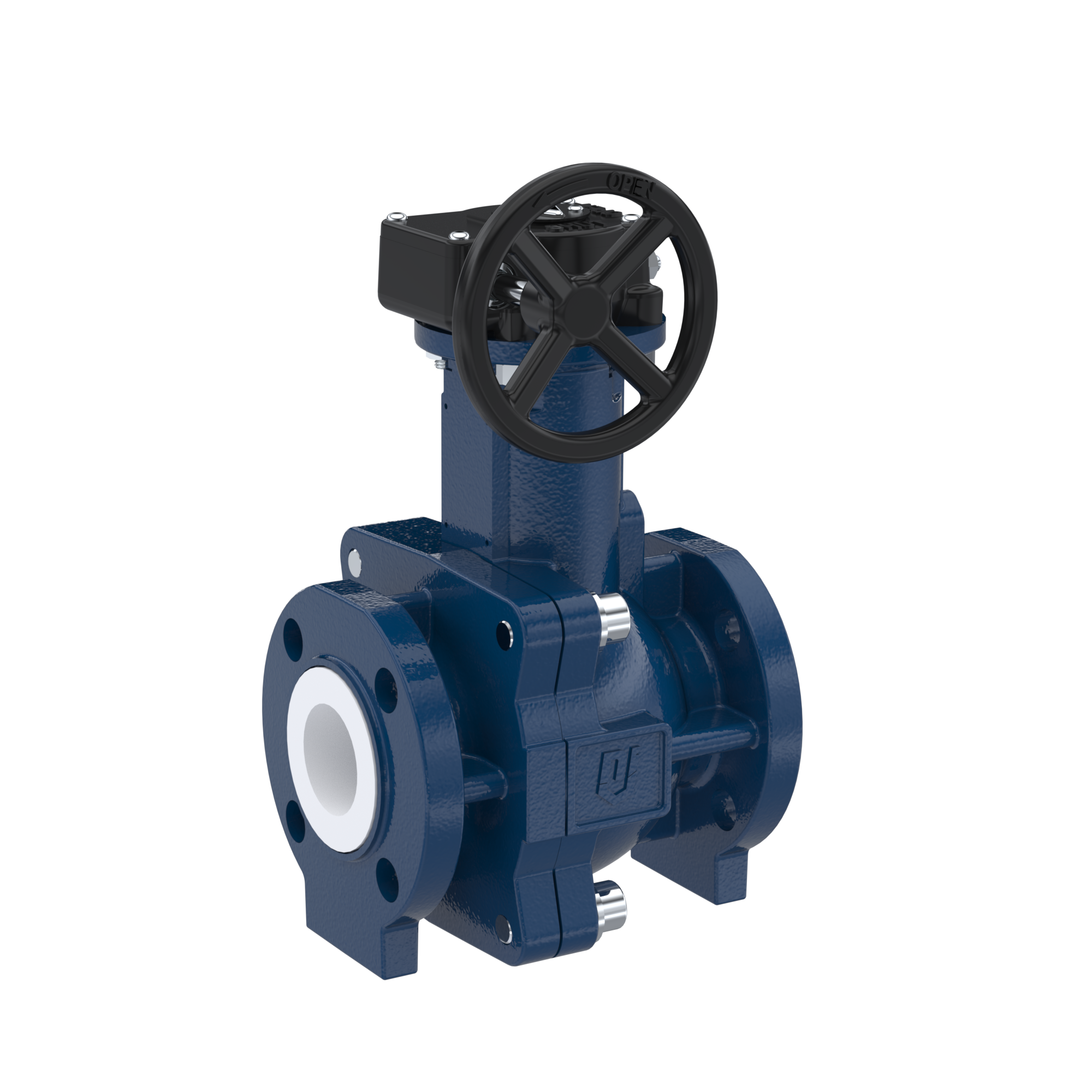 PFA-flange ball valve FK13 DN20 - 3/4" inch ANSI 150 made of spheroidal graphite cast iron with worm gear