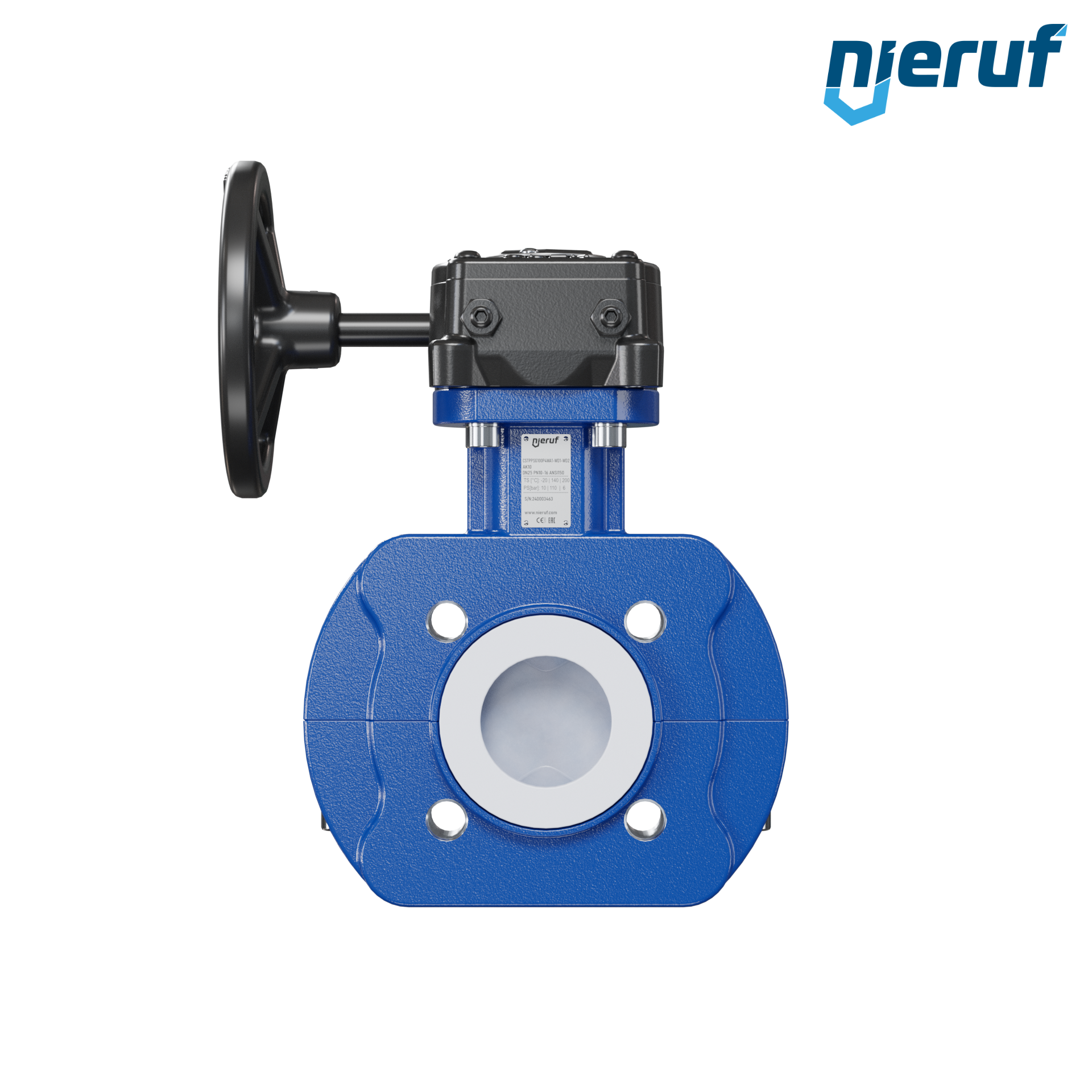 valvola a farfalla PFA PTFE AK10 DN25 ANSI150 volantino manuale inserto in FKM