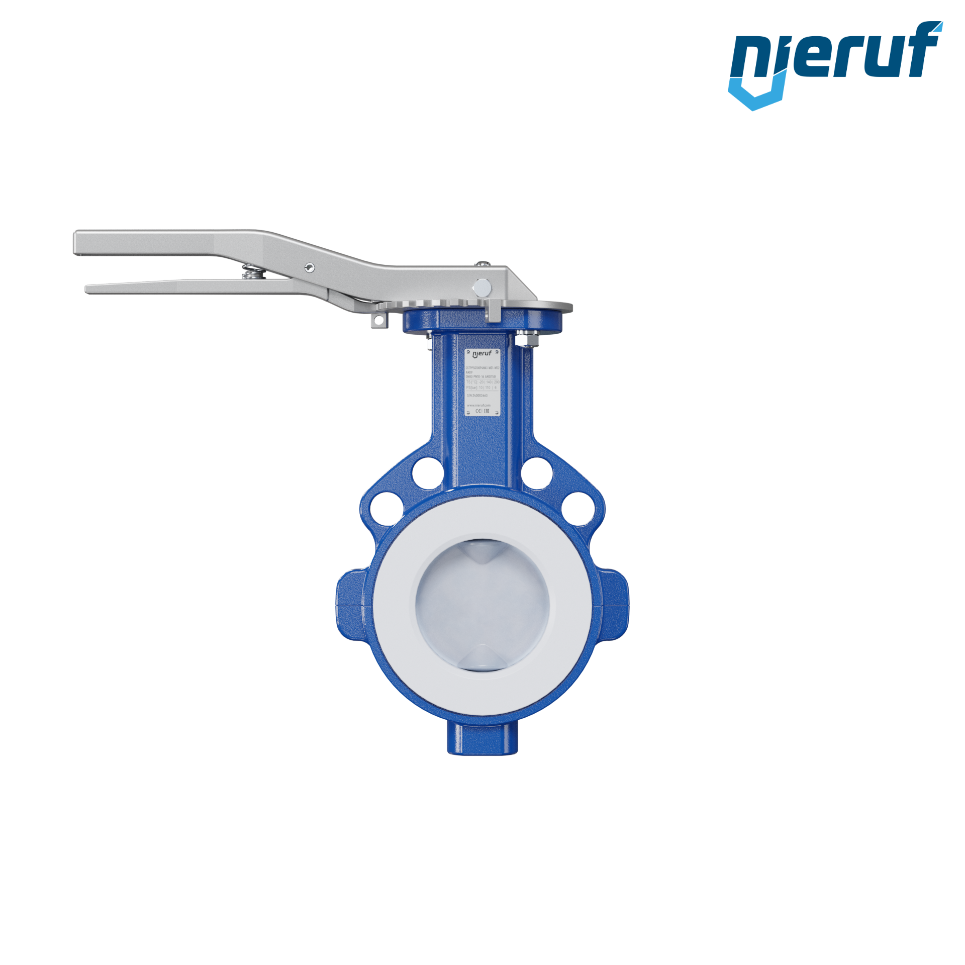 valvola a farfalla PFA PTFE AK09 DN80 ANSI150 leva inserto in FKM