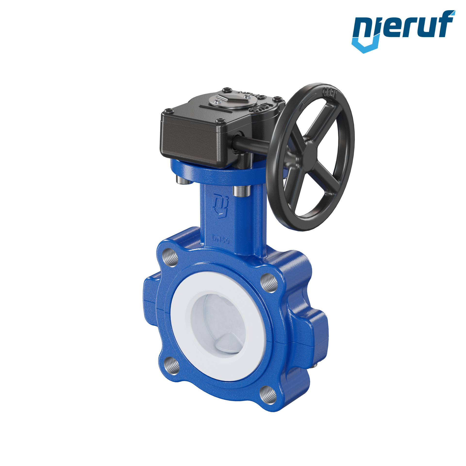 valvola a farfalla PFA PTFE AK10 DN50 PN10-PN16 volantino manuale inserto in FKM