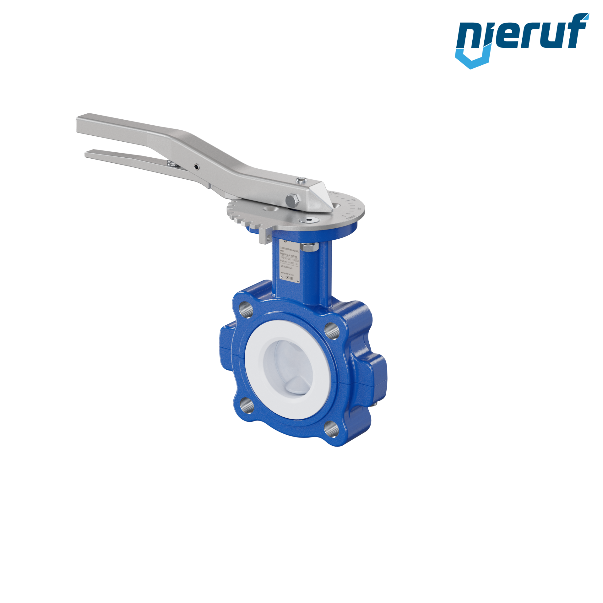 valvola a farfalla PFA PTFE AK10 DN50 ANSI150 leva inserto in FKM