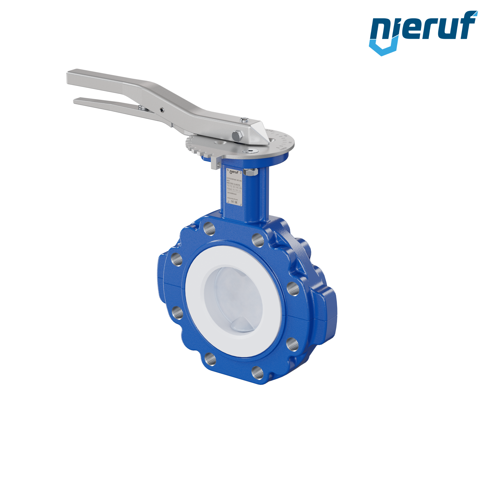 valvola a farfalla PFA PTFE AK10 DN80 PN10-PN16 leva inserto in FKM