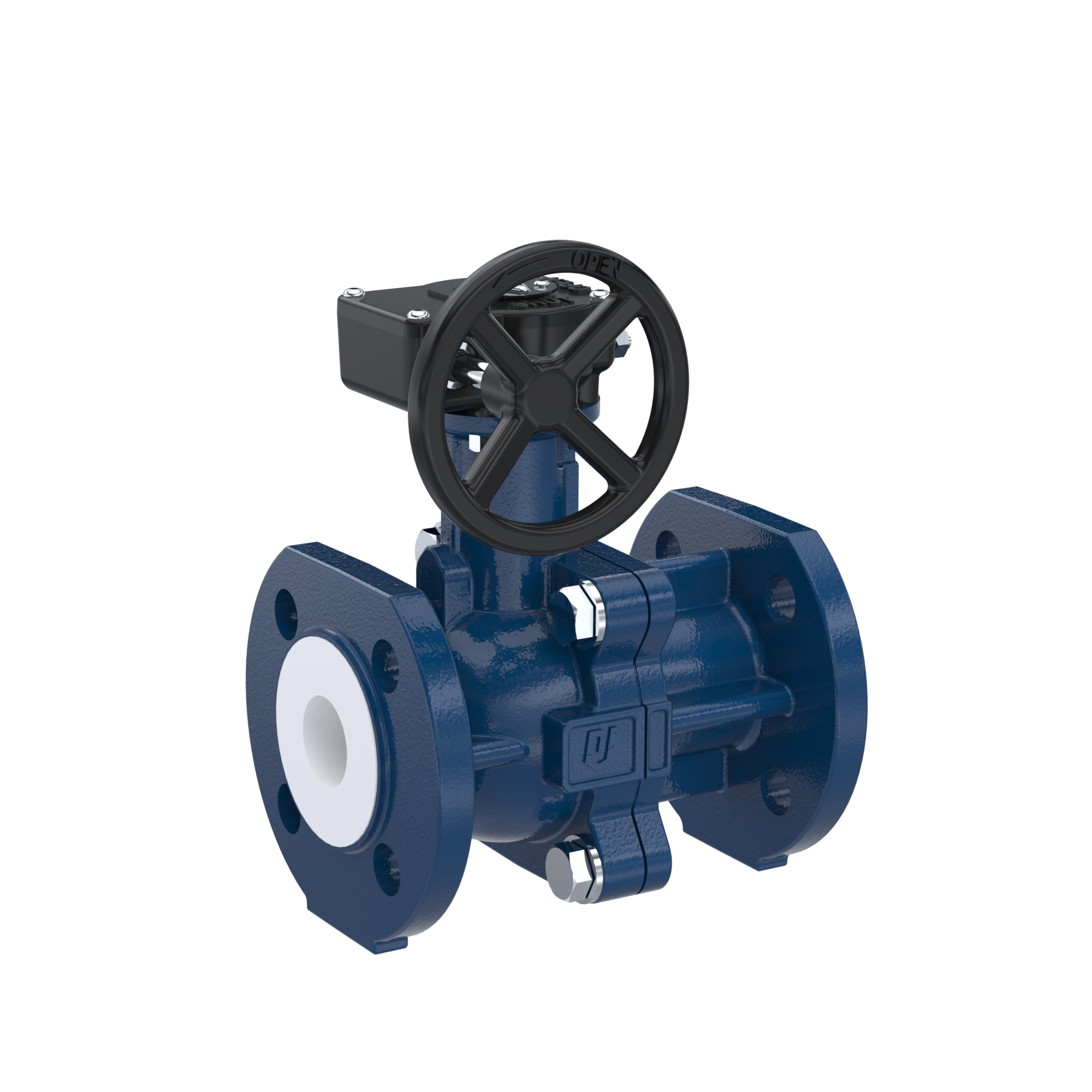PFA-flange ball valve FK13 DN20 - 3/4" inch PN10/16 made of spheroidal graphite cast iron with worm gear