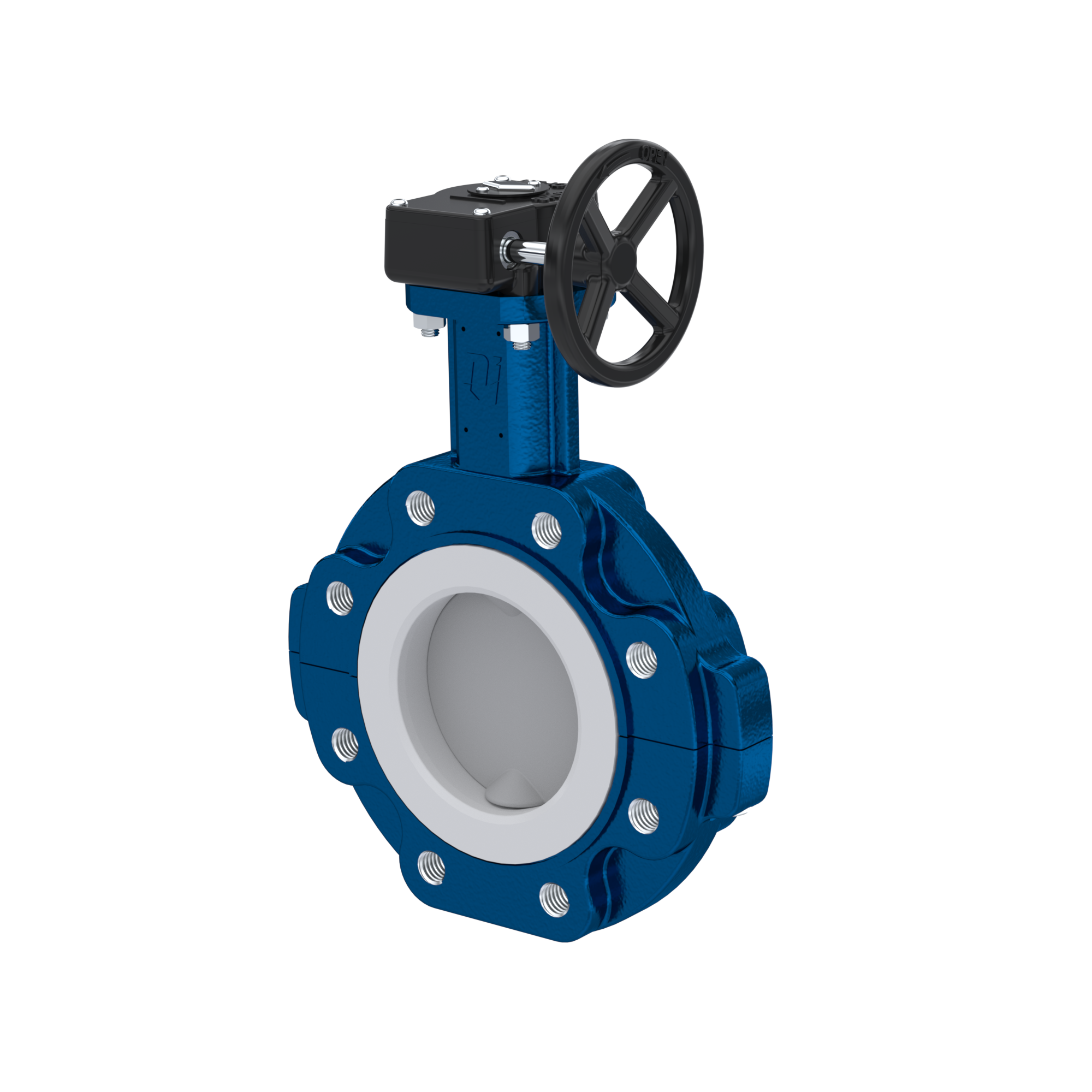 Butterfly-valve PTFE AK10 DN80 PN10-PN16 handwheel gearbox EPDM insert