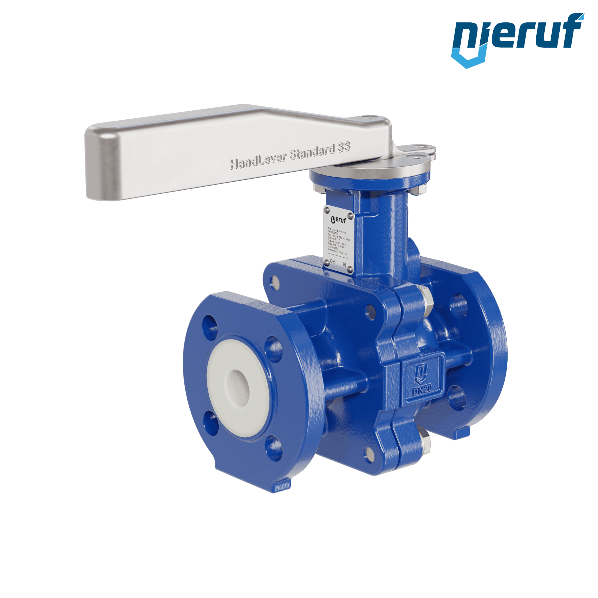 valvola a sfera flangiata PFA FK13 DN20 - 3/4" pollici PN10/16 in ghisa sferoidale 5.3103 con leva in acciaio