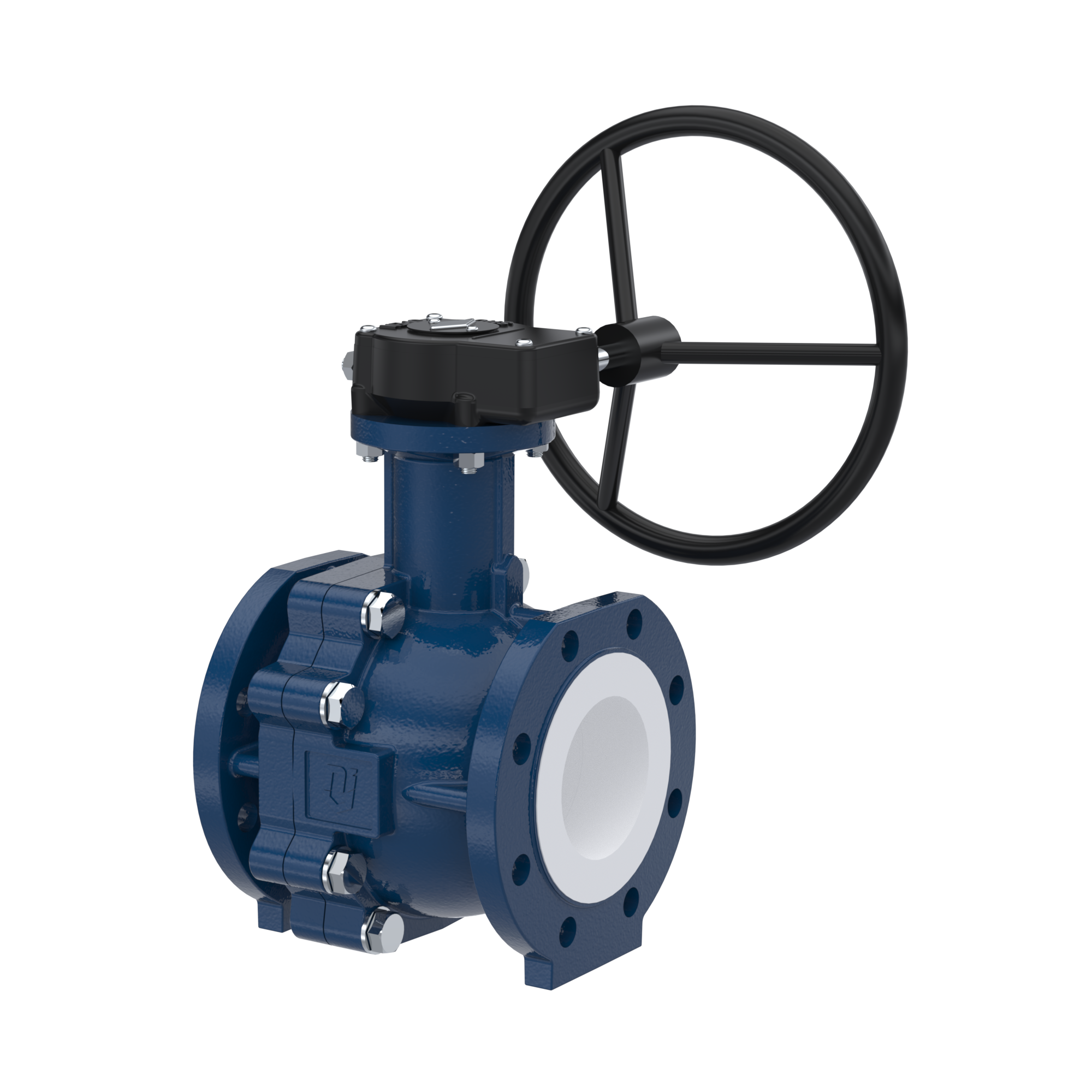PFA-flange ball valve FK13 DN100 - 4" inch ANSI 150 made of spheroidal graphite cast iron with worm gear