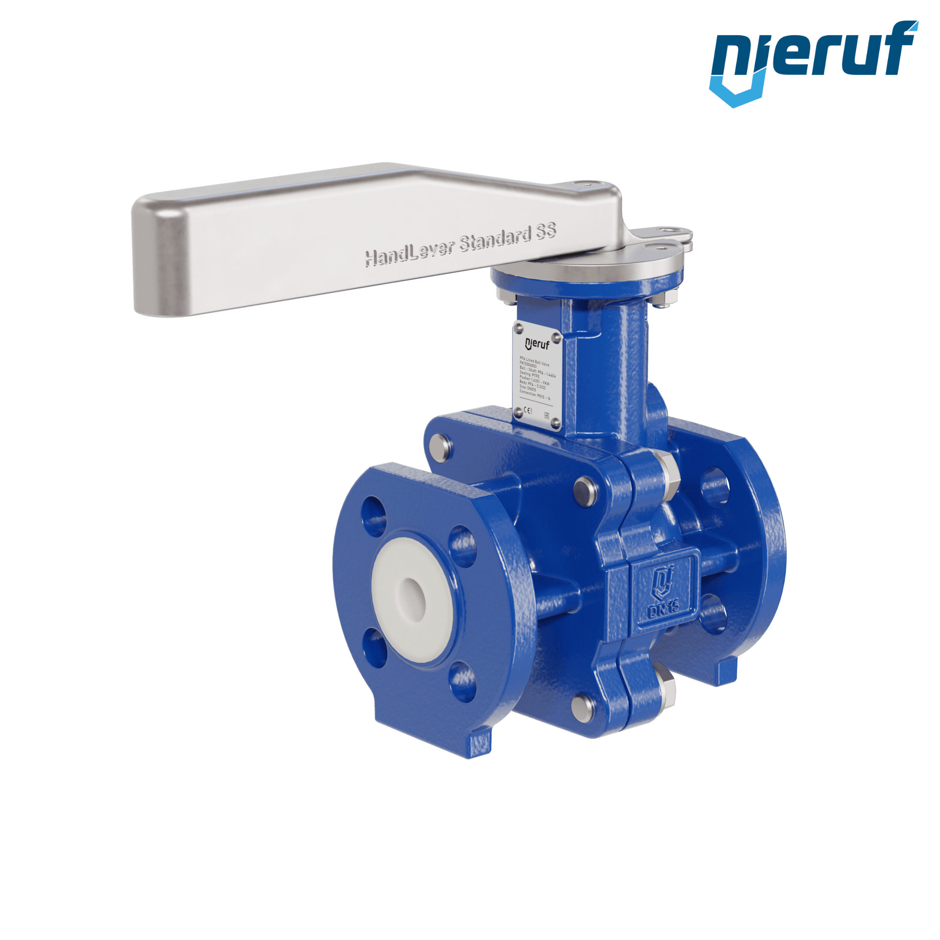 valvola a sfera flangiata PFA FK13 DN15 - 1/2" pollici PN10/16 in ghisa sferoidale 5.3103 con leva in acciaio