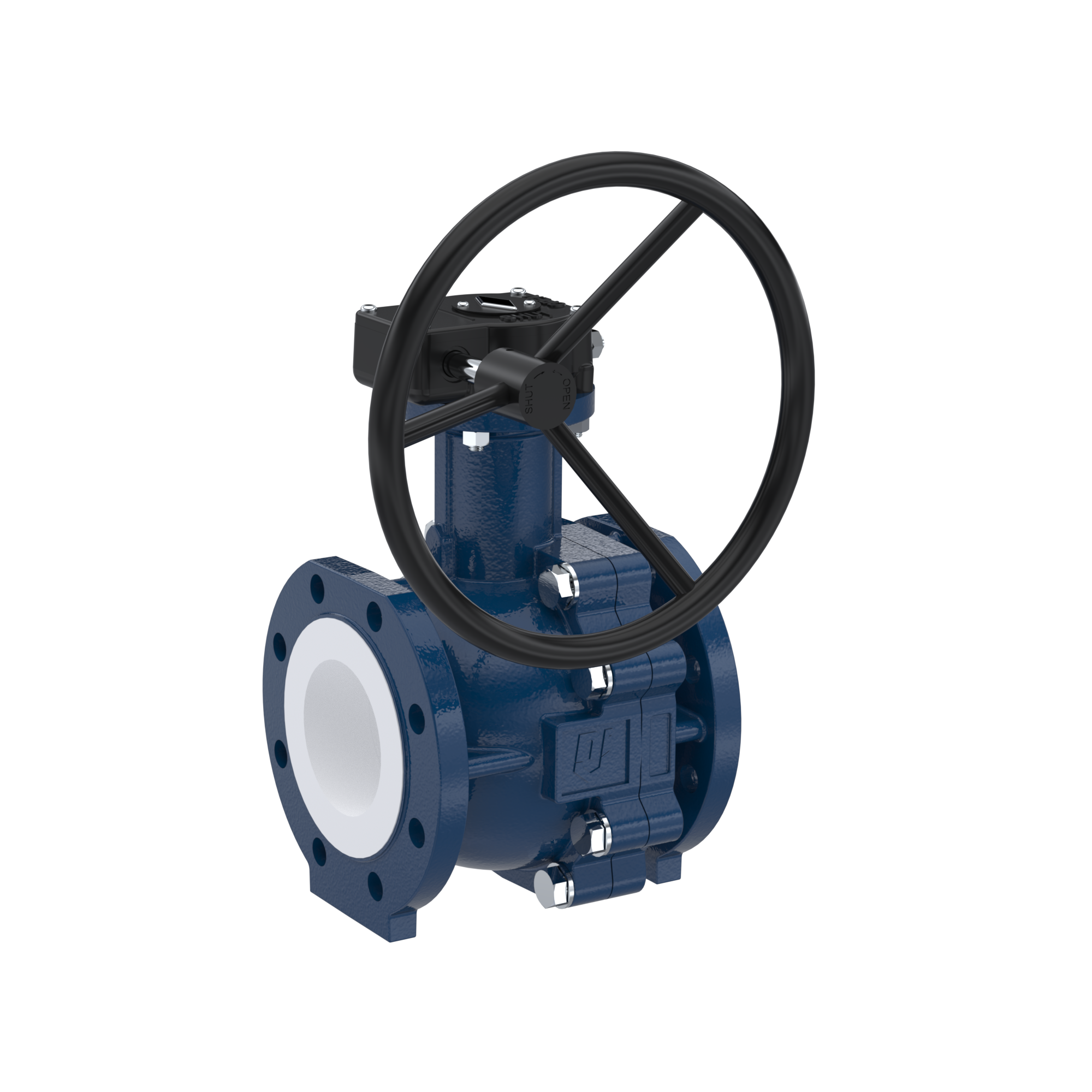 PFA-flange ball valve FK13 DN100 - 4" inch ANSI 150 made of spheroidal graphite cast iron with worm gear