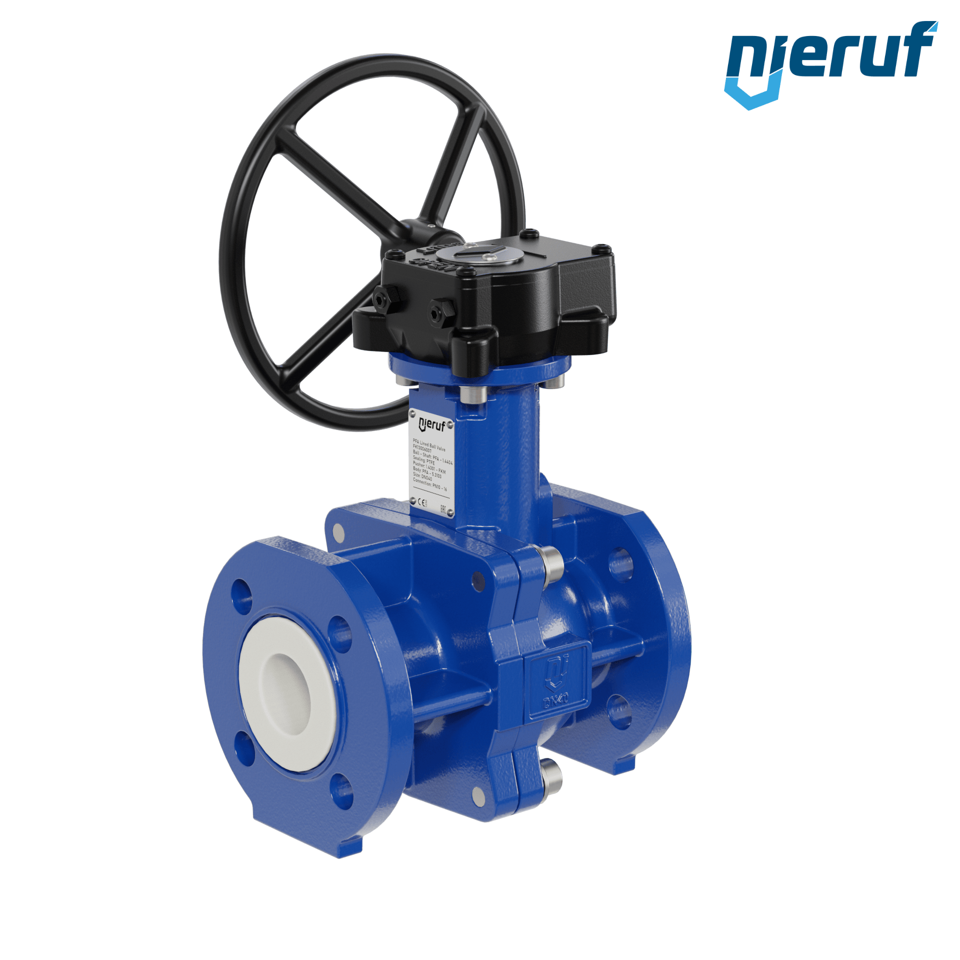 valvola a sfera flangiata PFA FK13 DN40 - 1 1/2" pollici PN10/16 in ghisa sferoidale 5.3103 con volantino manuale