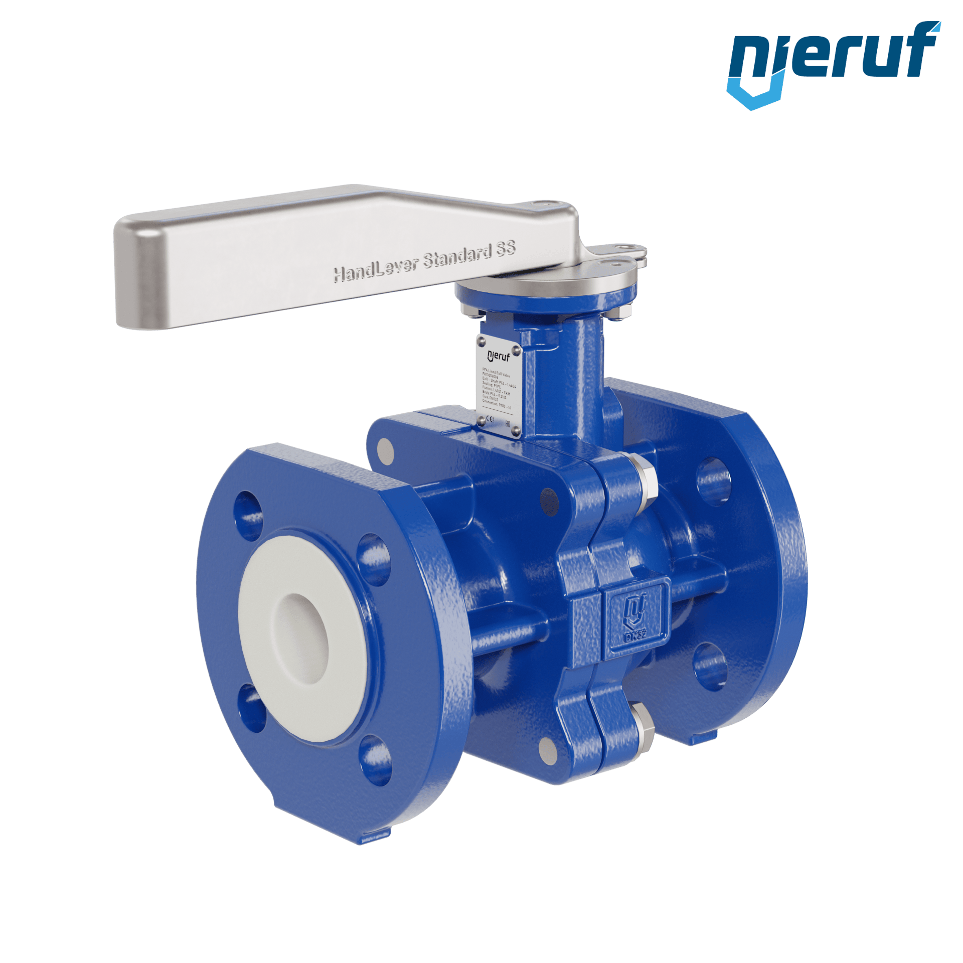 valvola a sfera flangiata PFA FK13 DN32 - 1 1/4" pollici PN10/16 in ghisa sferoidale 5.3103 con leva in acciaio