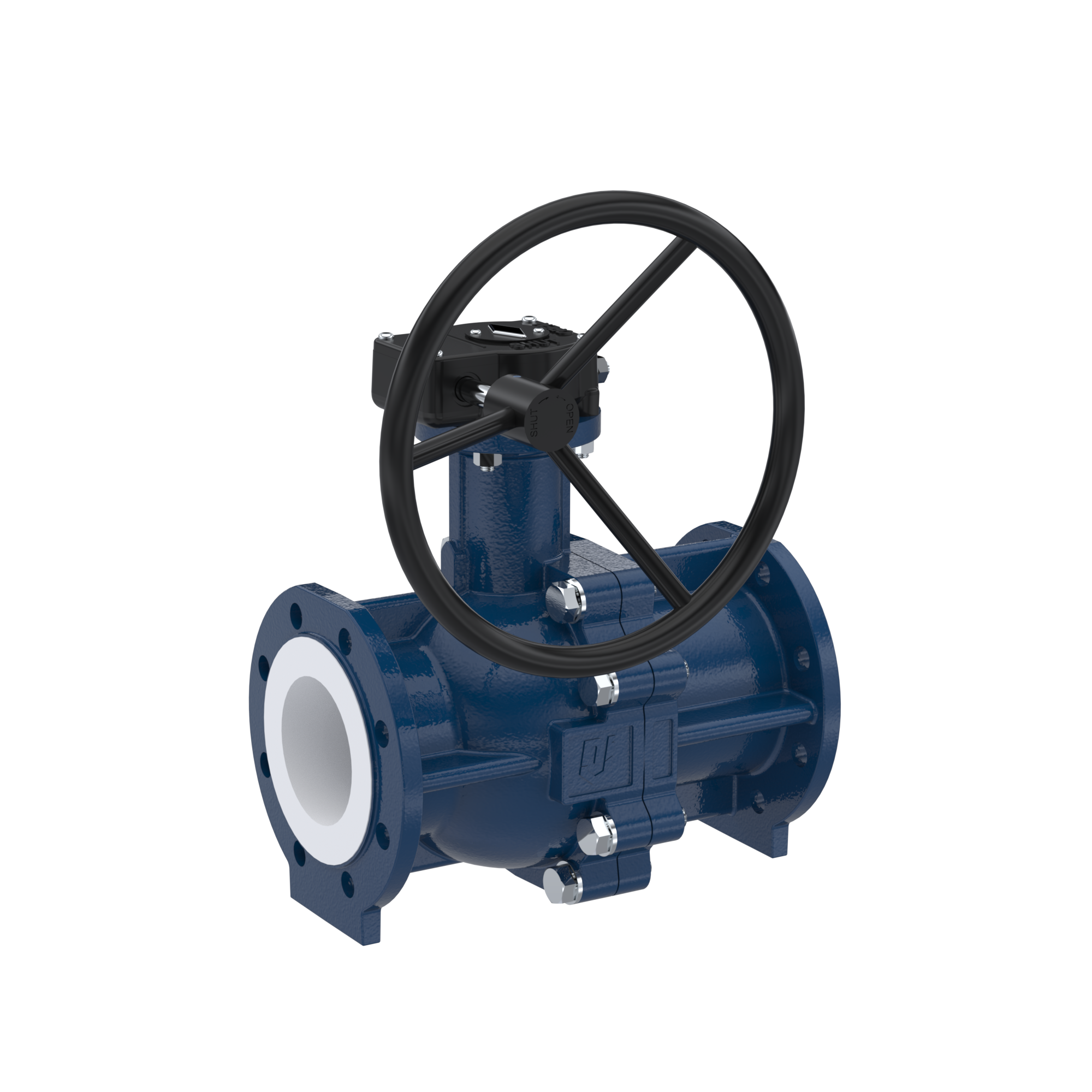 PFA-flange ball valve FK13 DN100 - 4" inch PN10/16 made of spheroidal graphite cast iron with worm gear