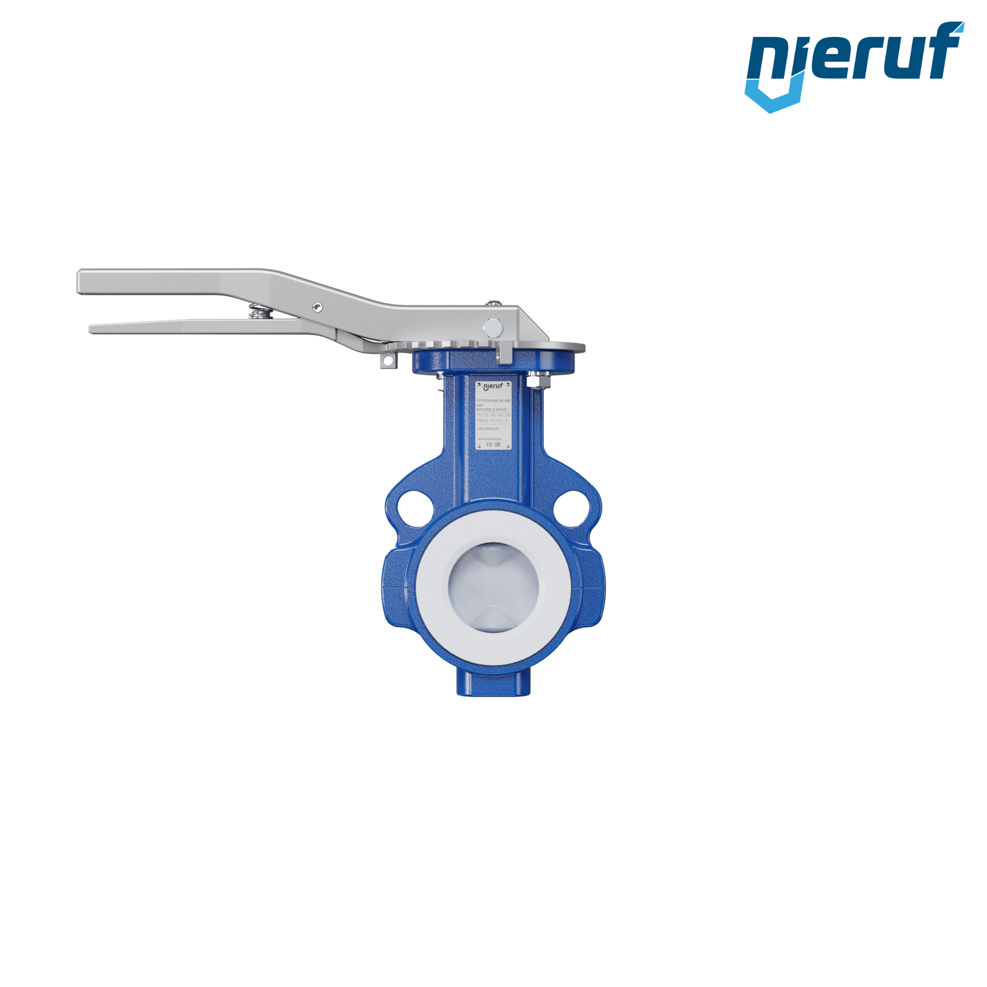 valvola a farfalla PFA PTFE AK09 DN50 ANSI150 leva inserto in FKM