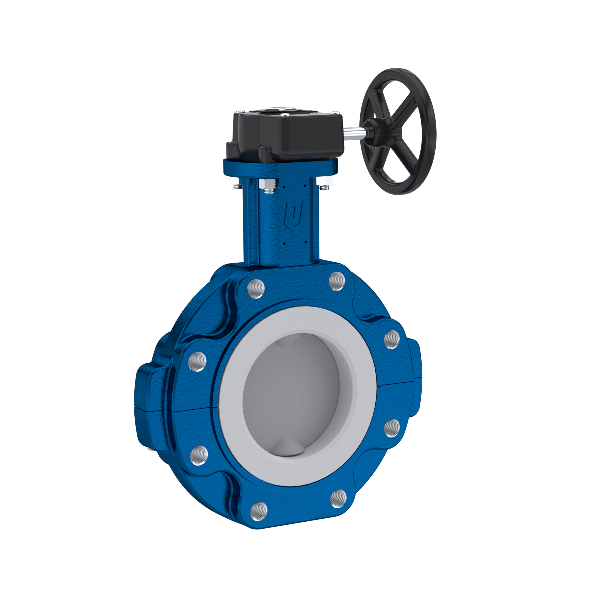 Butterfly-valve PTFE AK10 DN100 ANSI150 handwheel gearbox silicone insert