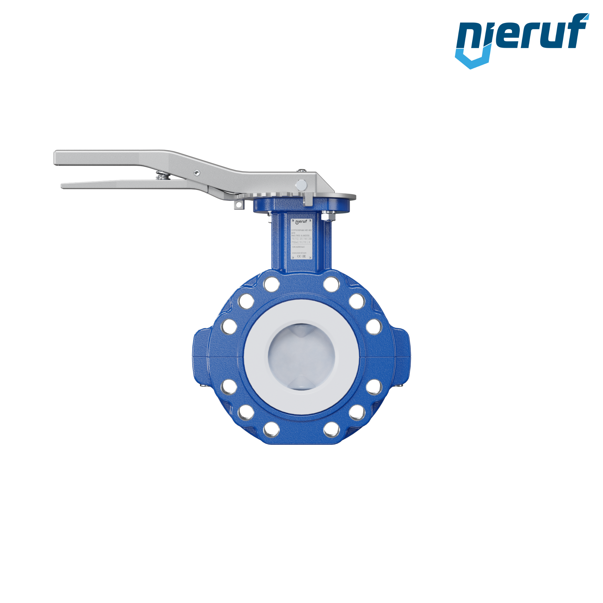 valvola a farfalla PFA PTFE AK10 DN65 PN10-PN16 leva inserto in FKM