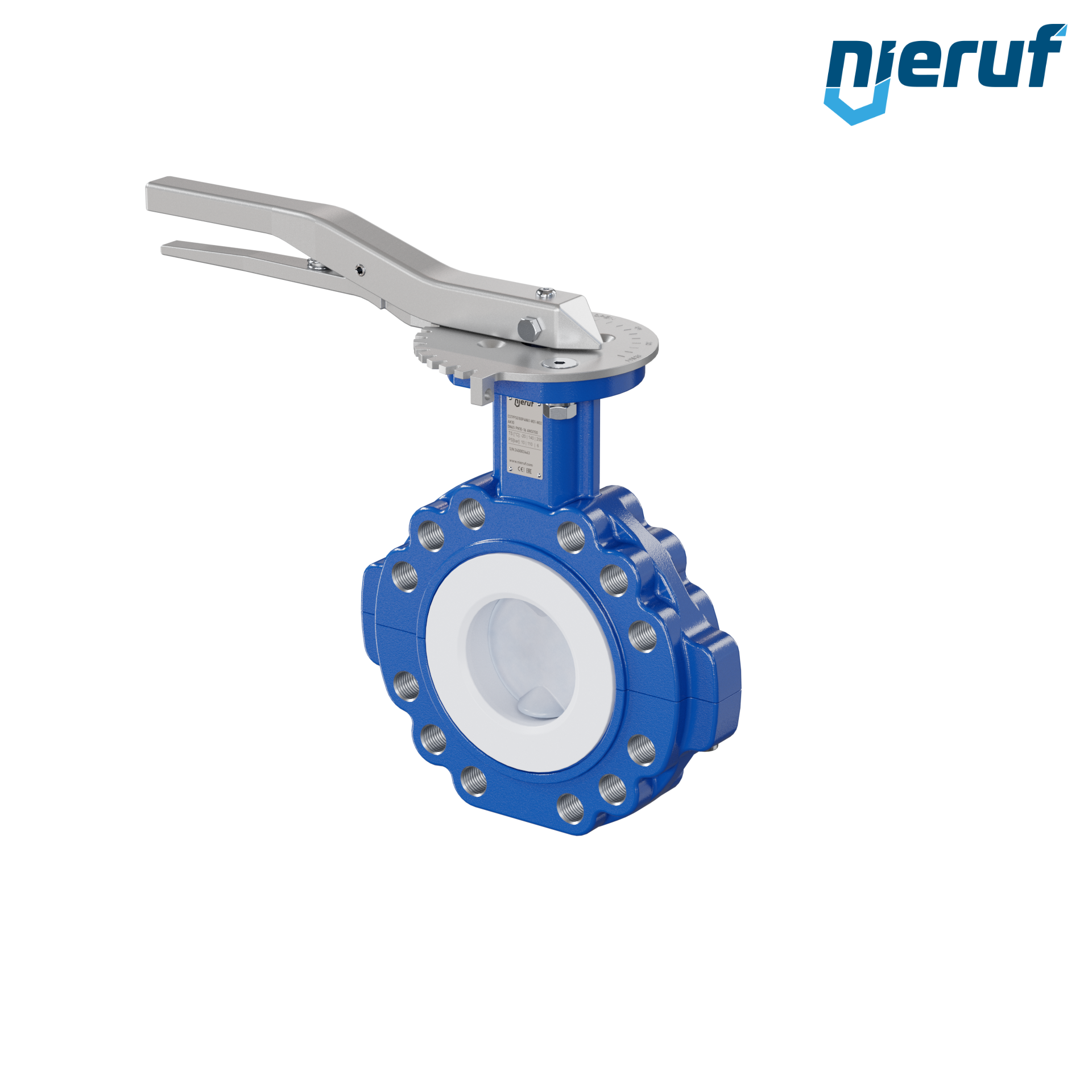 valvola a farfalla PFA PTFE AK10 DN65 PN10-PN16 leva inserto in FKM