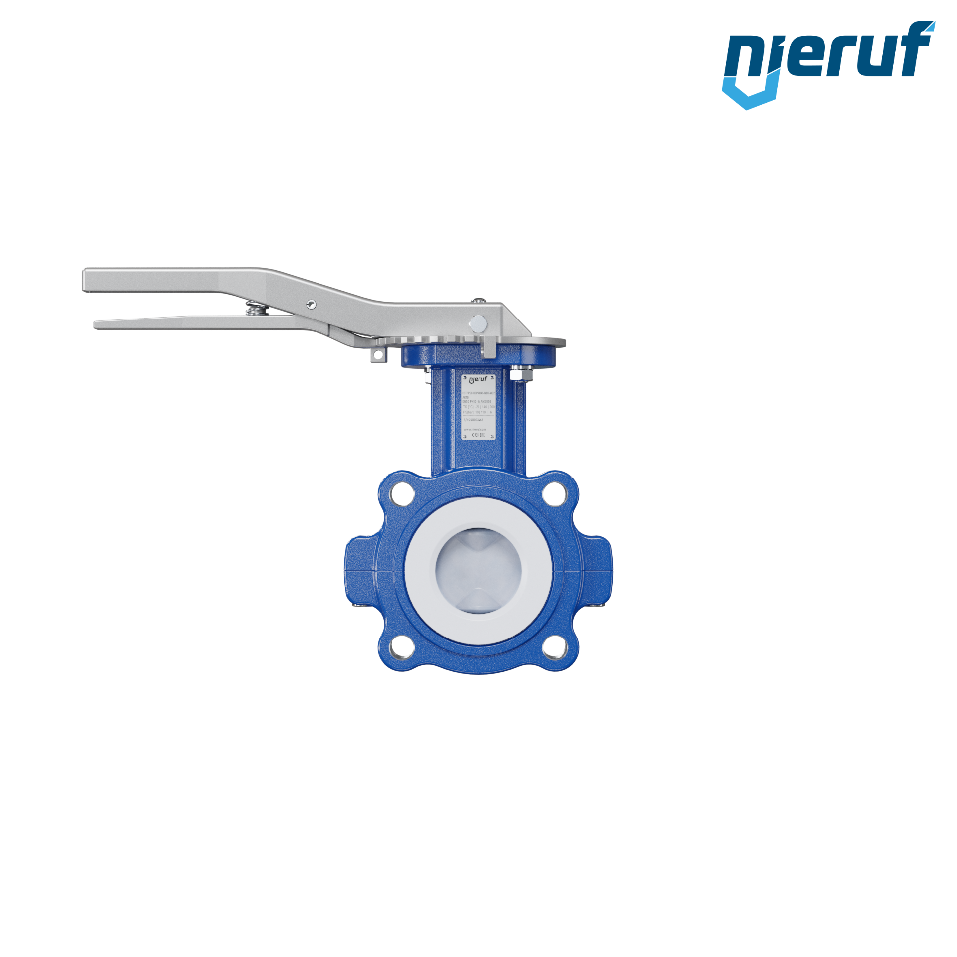 valvola a farfalla PFA PTFE AK10 DN50 PN10-PN16 leva inserto in FKM