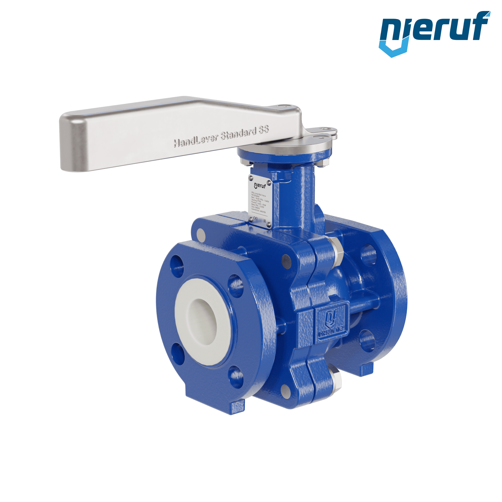 valvola a sfera flangiata PFA FK13 DN32 - 1 1/4" pollici ANSI 150 in ghisa sferoidale 5.3103 con leva in acciaio