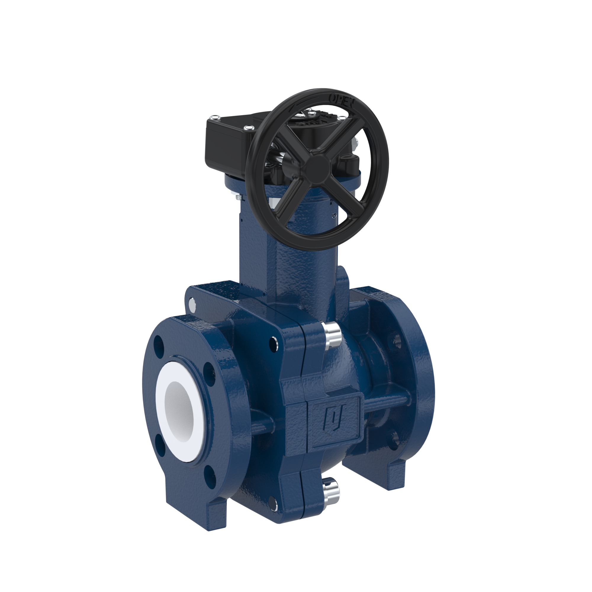 PFA-Flanschkugelhahn FK13 DN15 - 1/2" Zoll ANSI 150 aus Sphäroguss mit Handgetriebe PFA-Flanschkugelhahn FK13 DN15 - 1/2" Zoll ANSI 150 aus Sphäroguss mit Handgetriebe