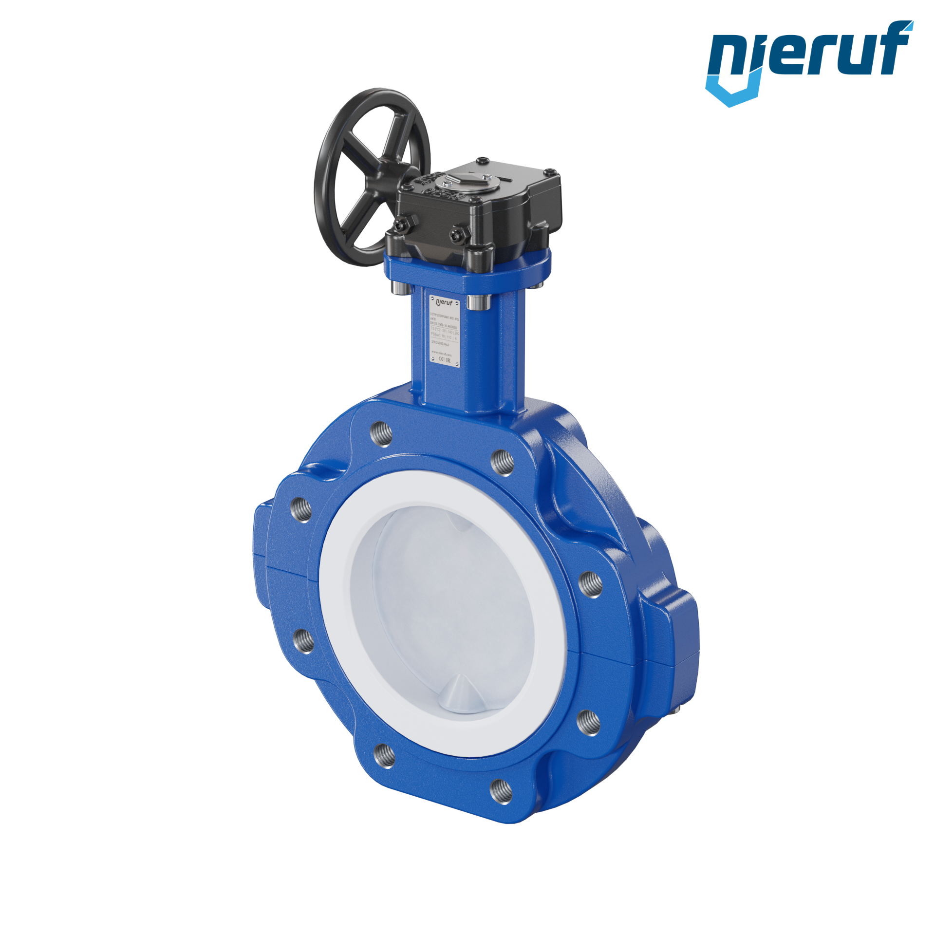 valvola a farfalla PFA PTFE AK10 DN125 PN10-PN16 volantino manuale inserto in FKM