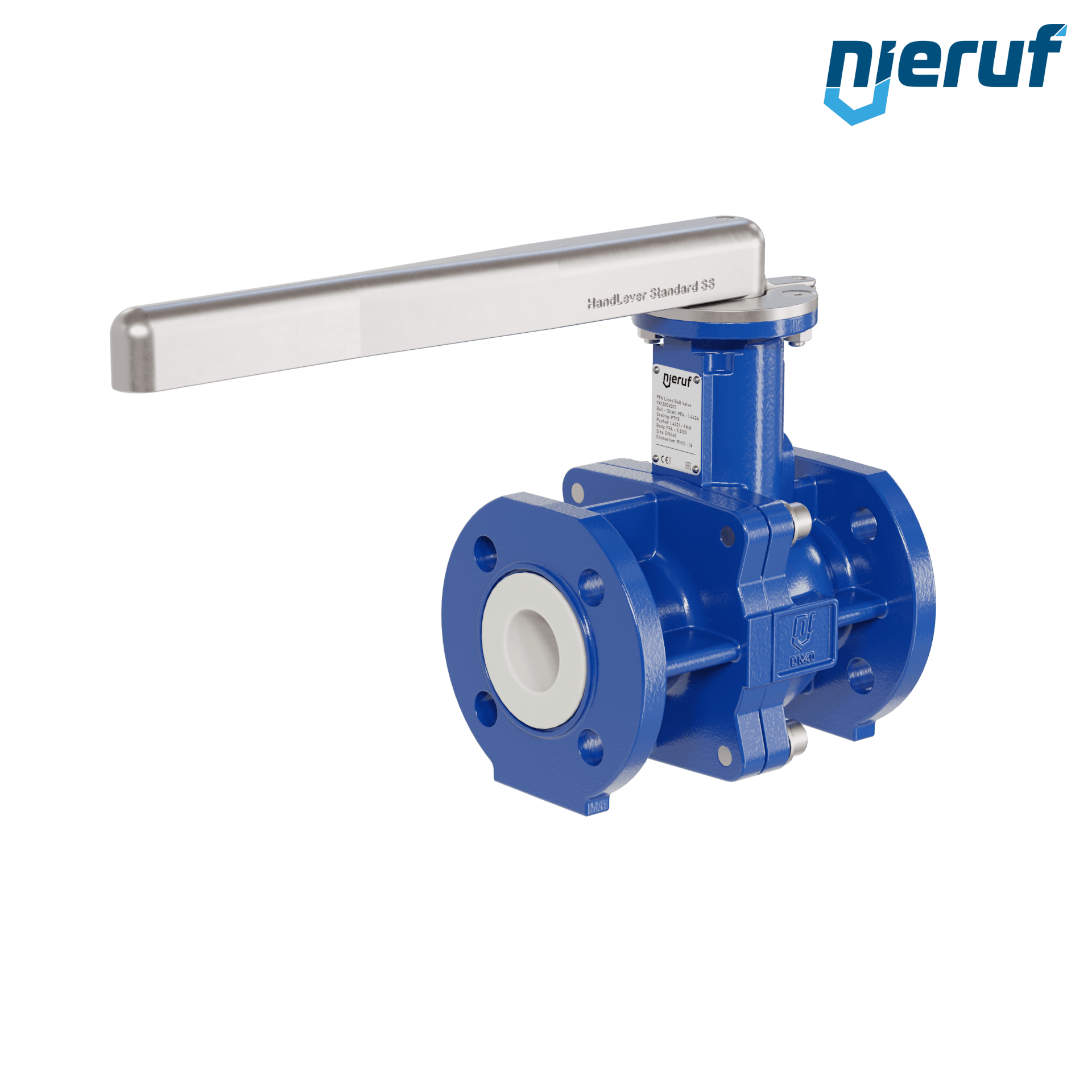 valvola a sfera flangiata PFA FK13 DN40 - 1 1/2" pollici PN10/16 in ghisa sferoidale 5.3103 con leva in acciaio