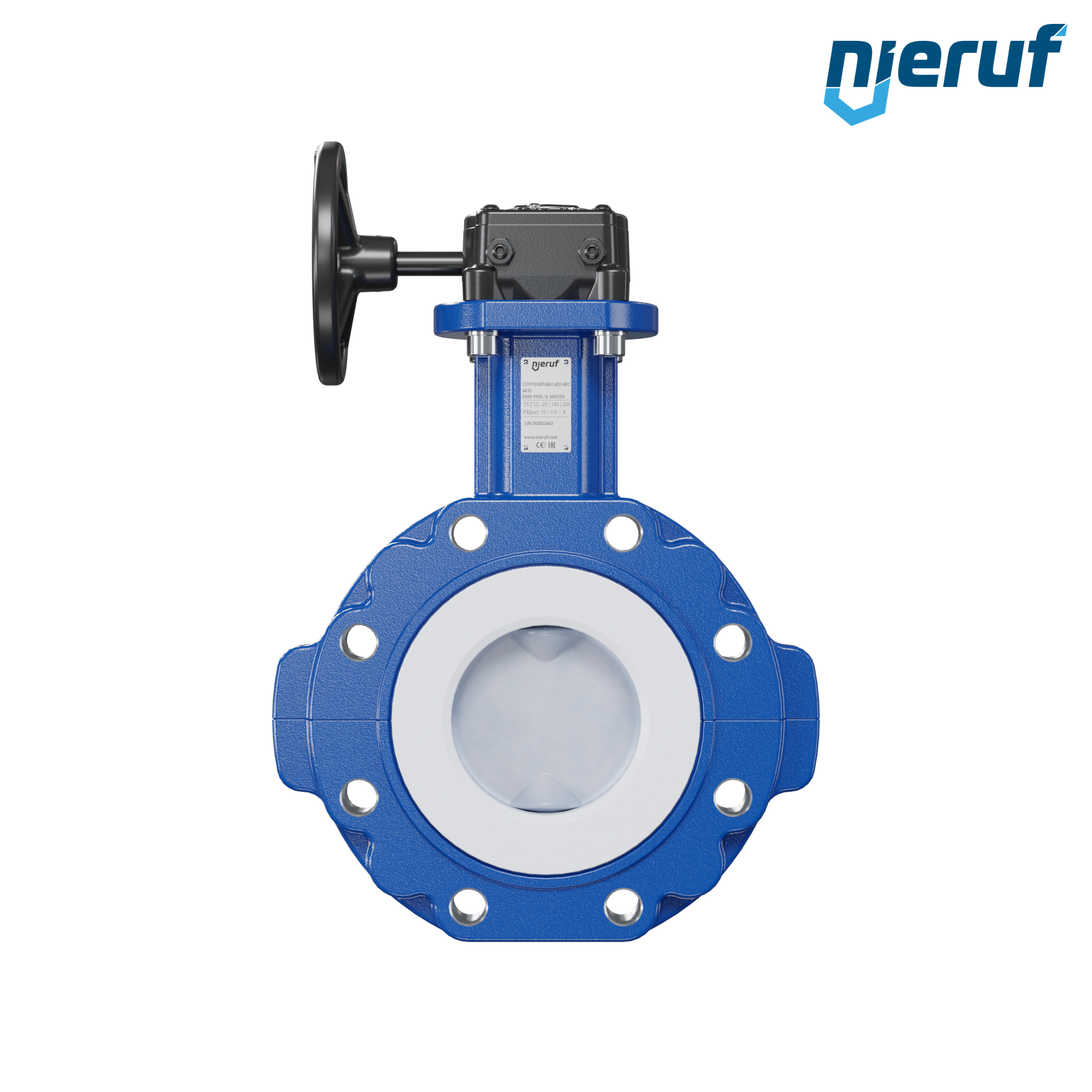 valvola a farfalla PFA PTFE AK10 DN80 PN10-PN16 volantino manuale inserto in FKM