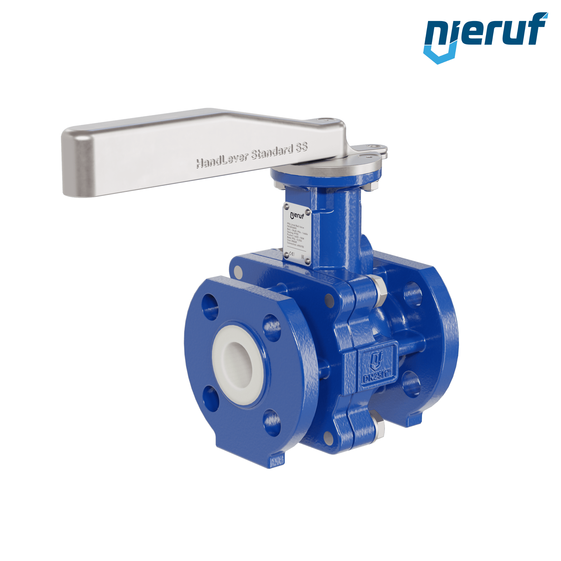 valvola a sfera flangiata PFA FK13 DN25 - 1" pollici ANSI 150 in ghisa sferoidale 5.3103 con leva in acciaio