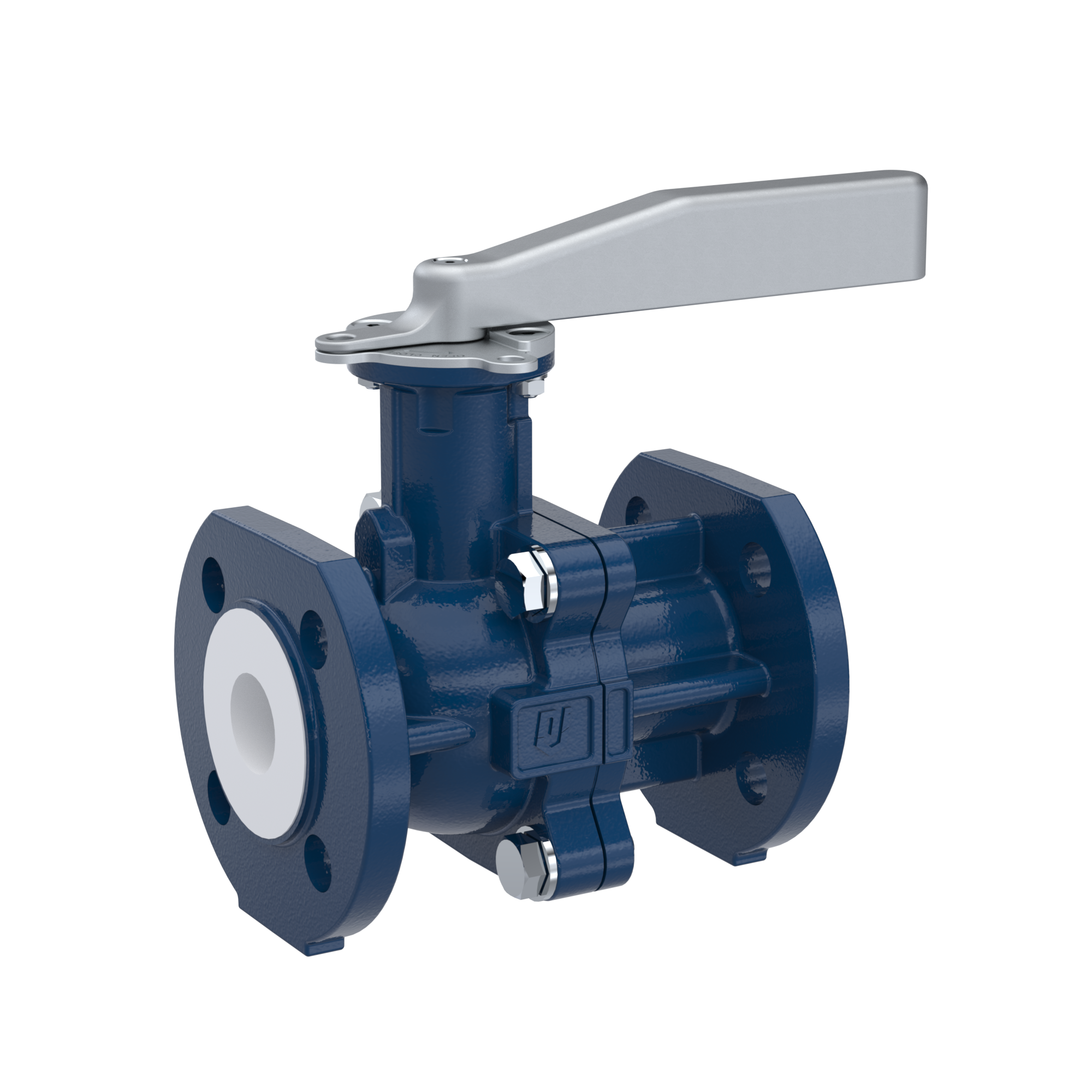 PFA-flange ball valve FK13 DN15 - 1/2" inch PN10/16 made of spheroidal graphite cast iron with lever hand