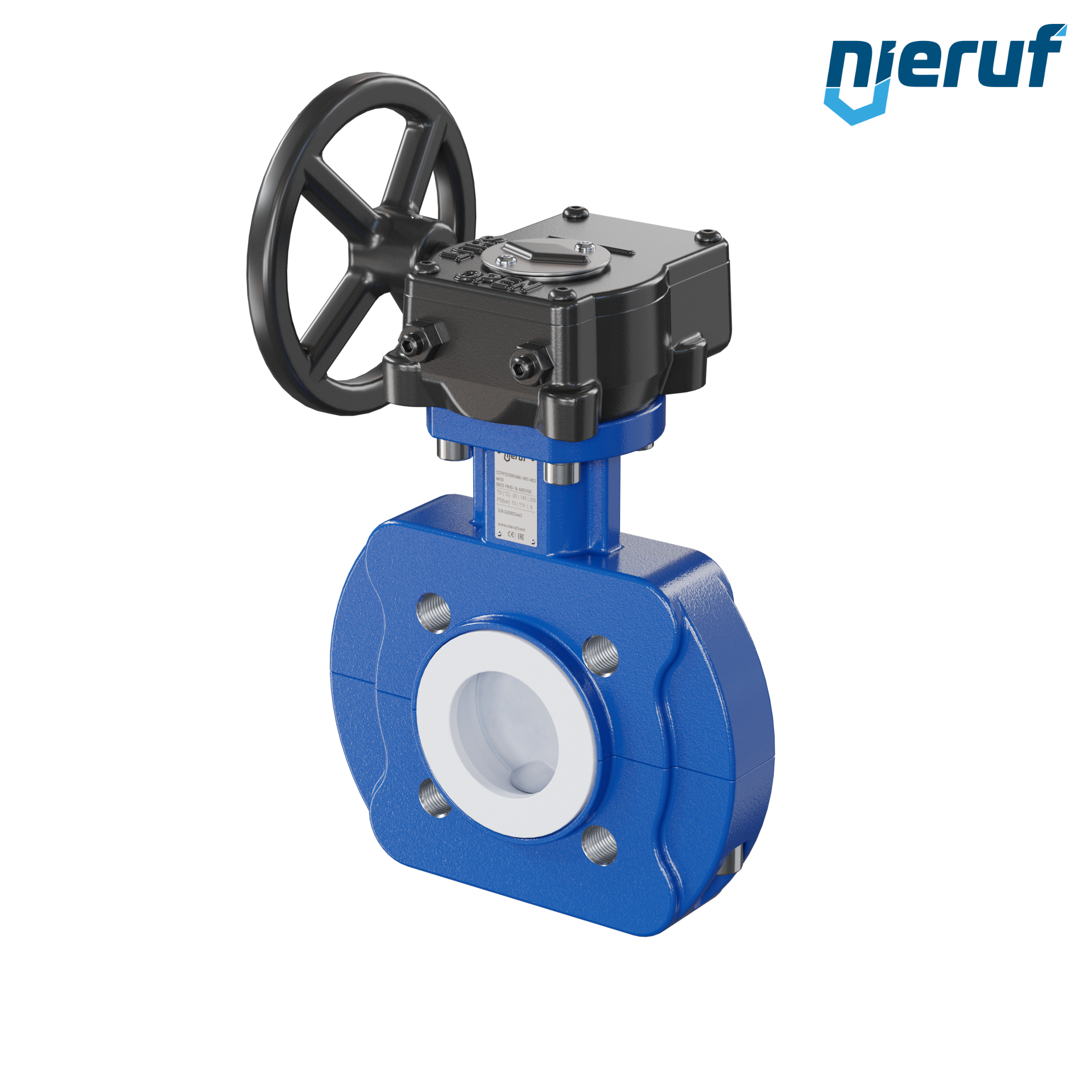 valvola a farfalla PFA PTFE AK10 DN25 ANSI150 volantino manuale inserto in FKM