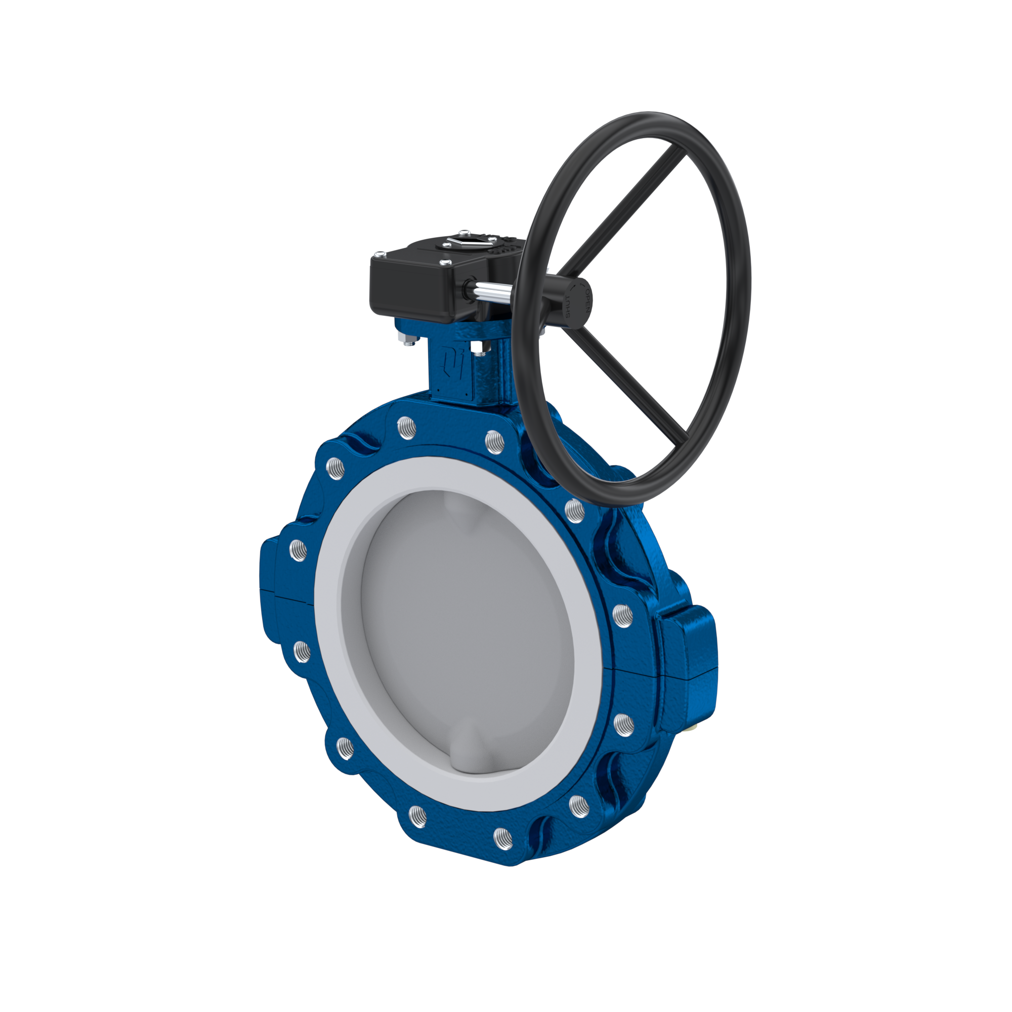 Butterfly-valve PTFE AK10 DN200 PN10 handwheel gearbox EPDM insert