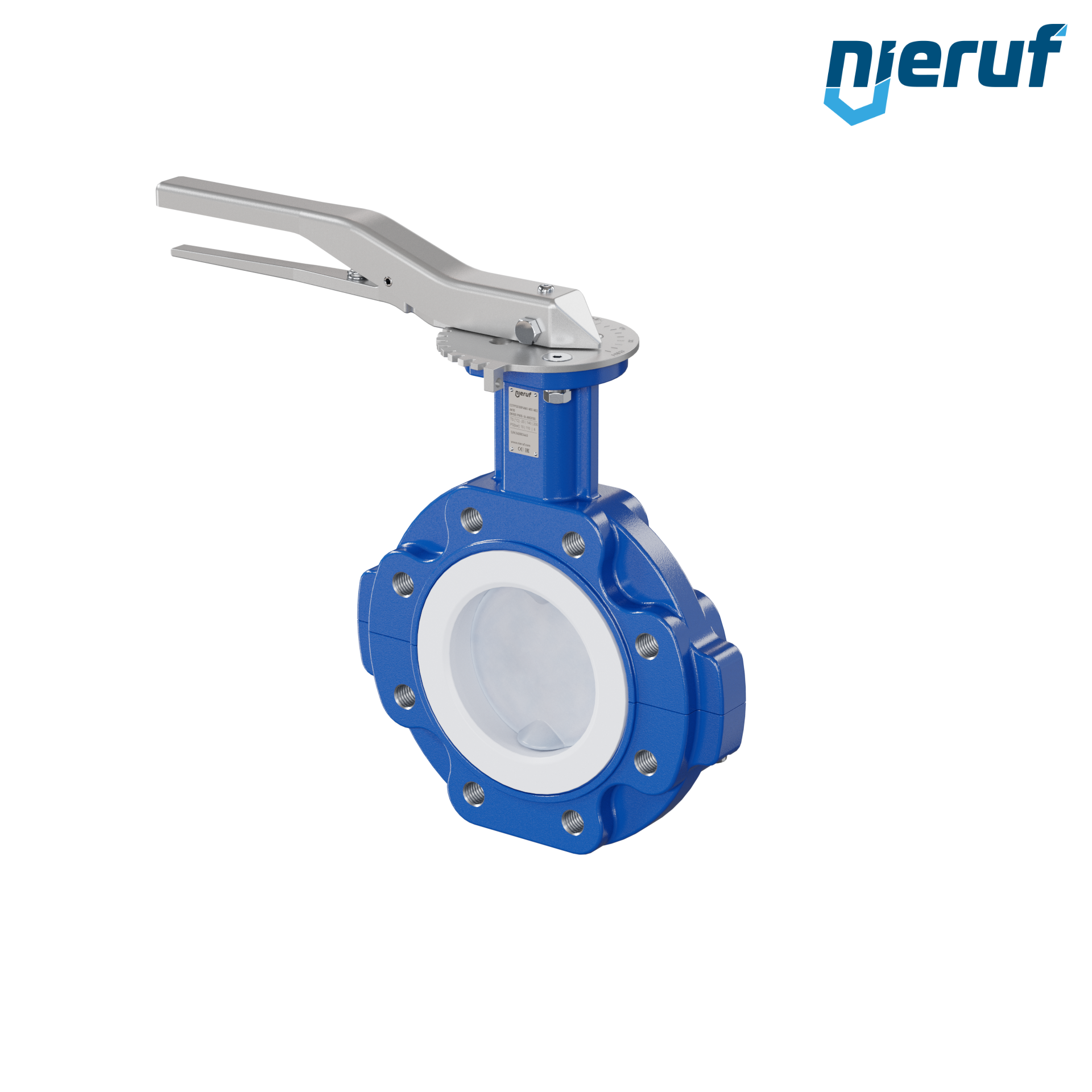 valvola a farfalla PFA PTFE AK10 DN100 PN10-PN16 leva inserto in FKM