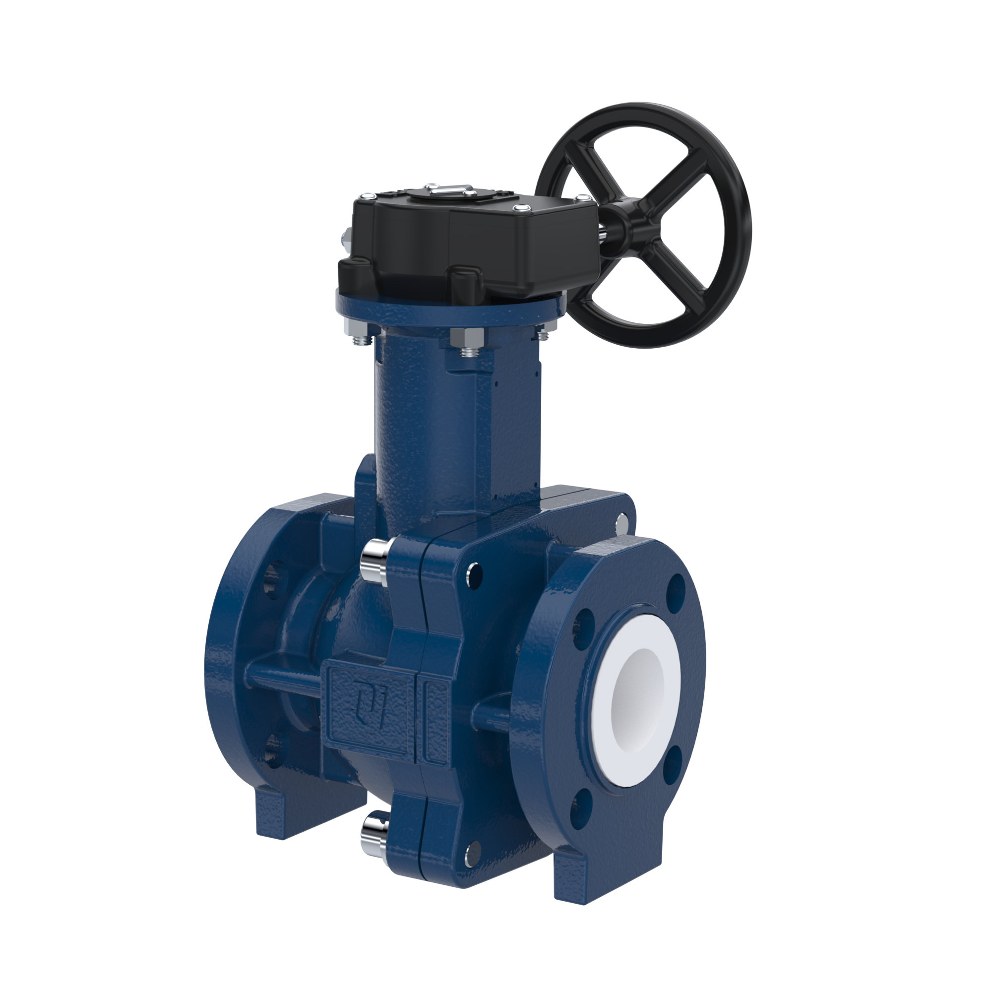 PFA-flange ball valve FK13 DN40 - 1 1/2" inch ANSI 150 made of spheroidal graphite cast iron with worm gear