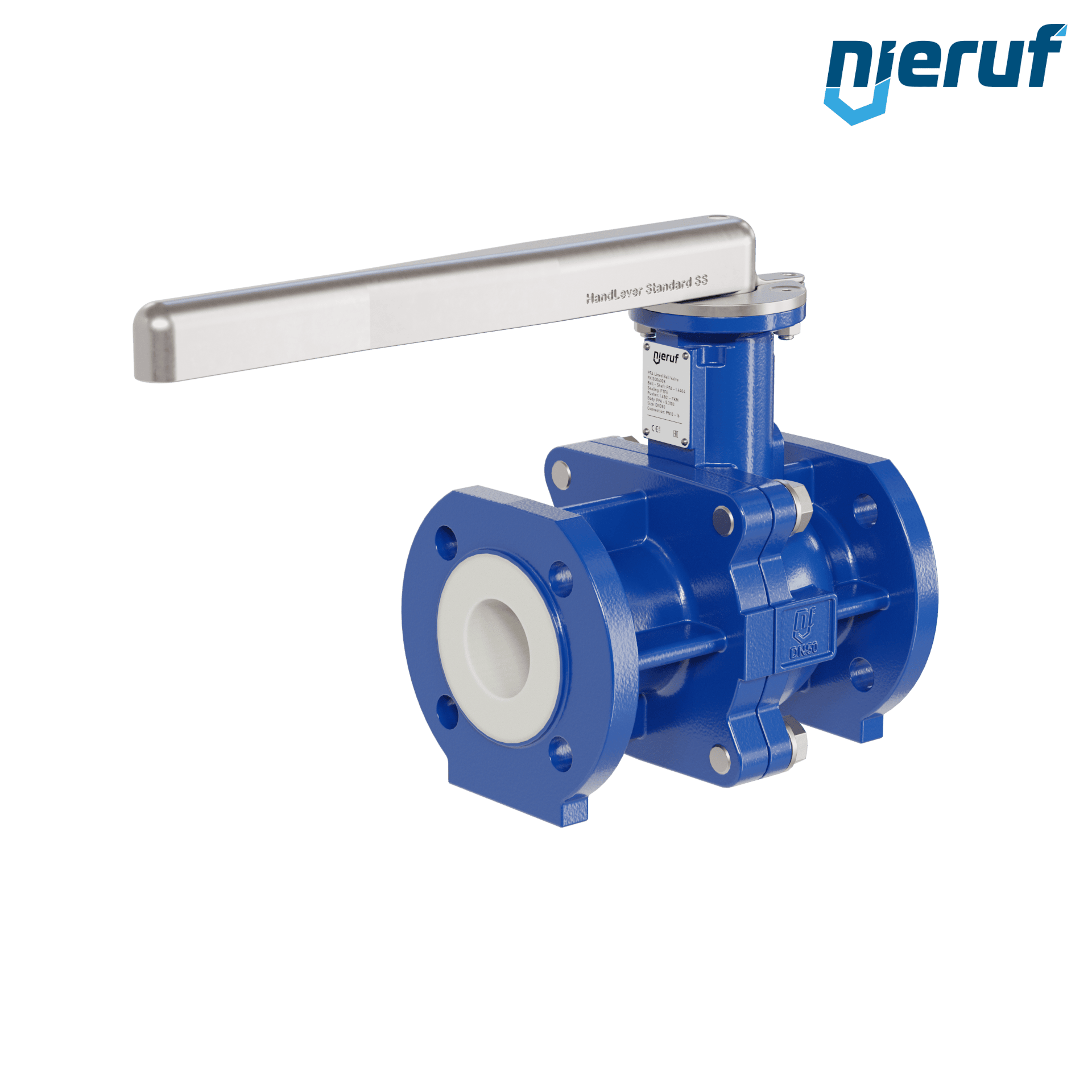 valvola a sfera flangiata PFA FK13 DN50 - 2" pollici PN10/16 in ghisa sferoidale 5.3103 con leva in acciaio