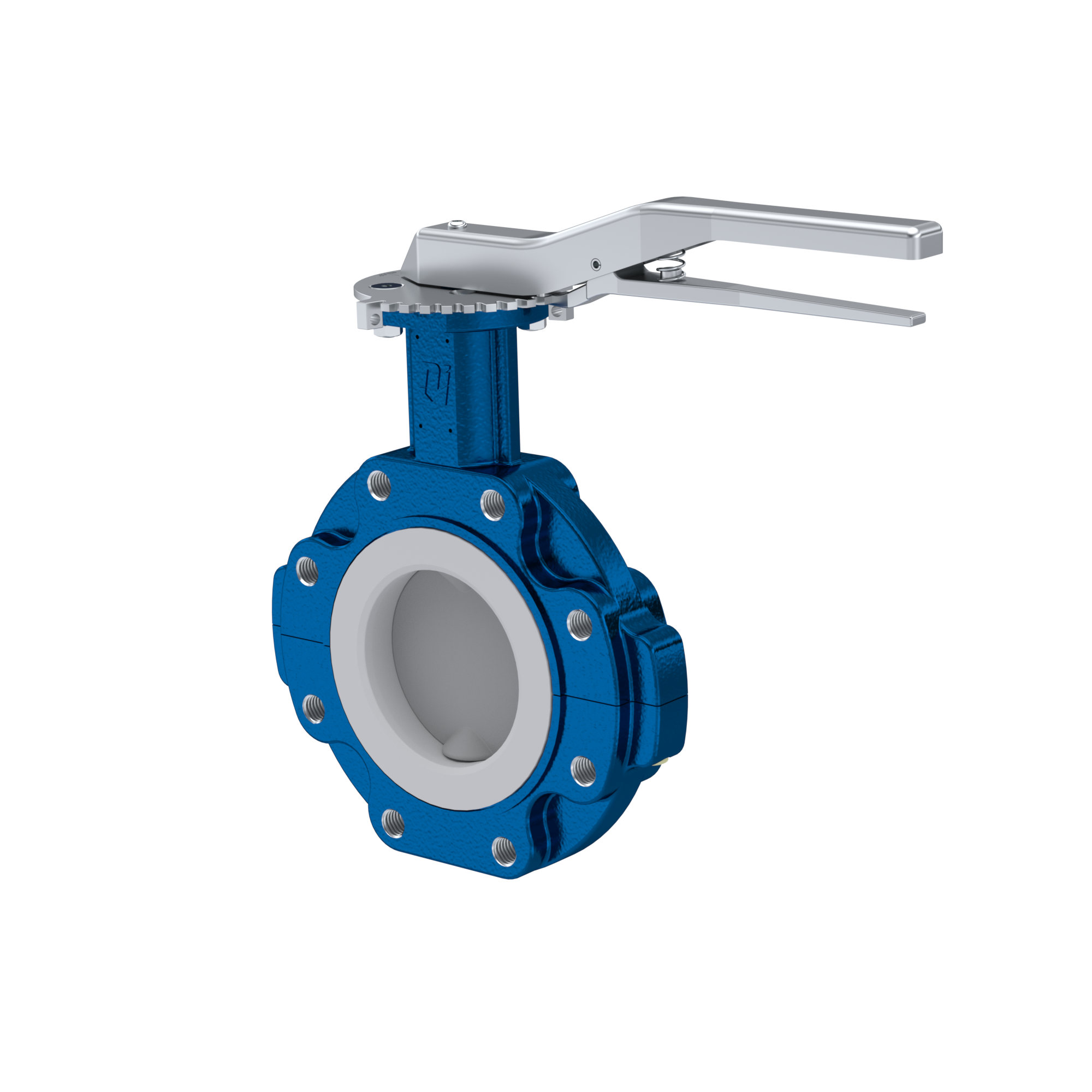 PFA-Absperrklappe PTFE AK10 DN100 ANSI150 Rasthebel Silikon Einlage