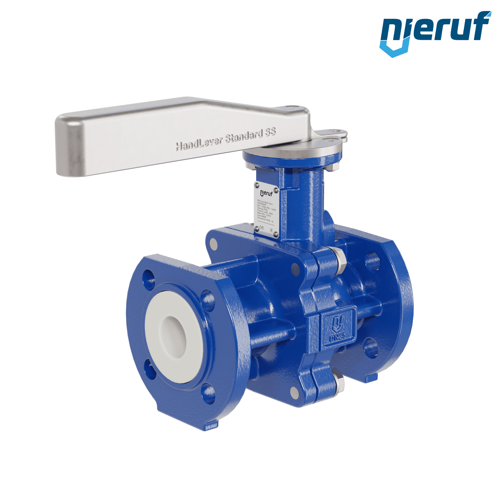 valvola a sfera flangiata PFA FK13 DN25 - 1" pollici PN10/16 in ghisa sferoidale 5.3103 con leva in acciaio