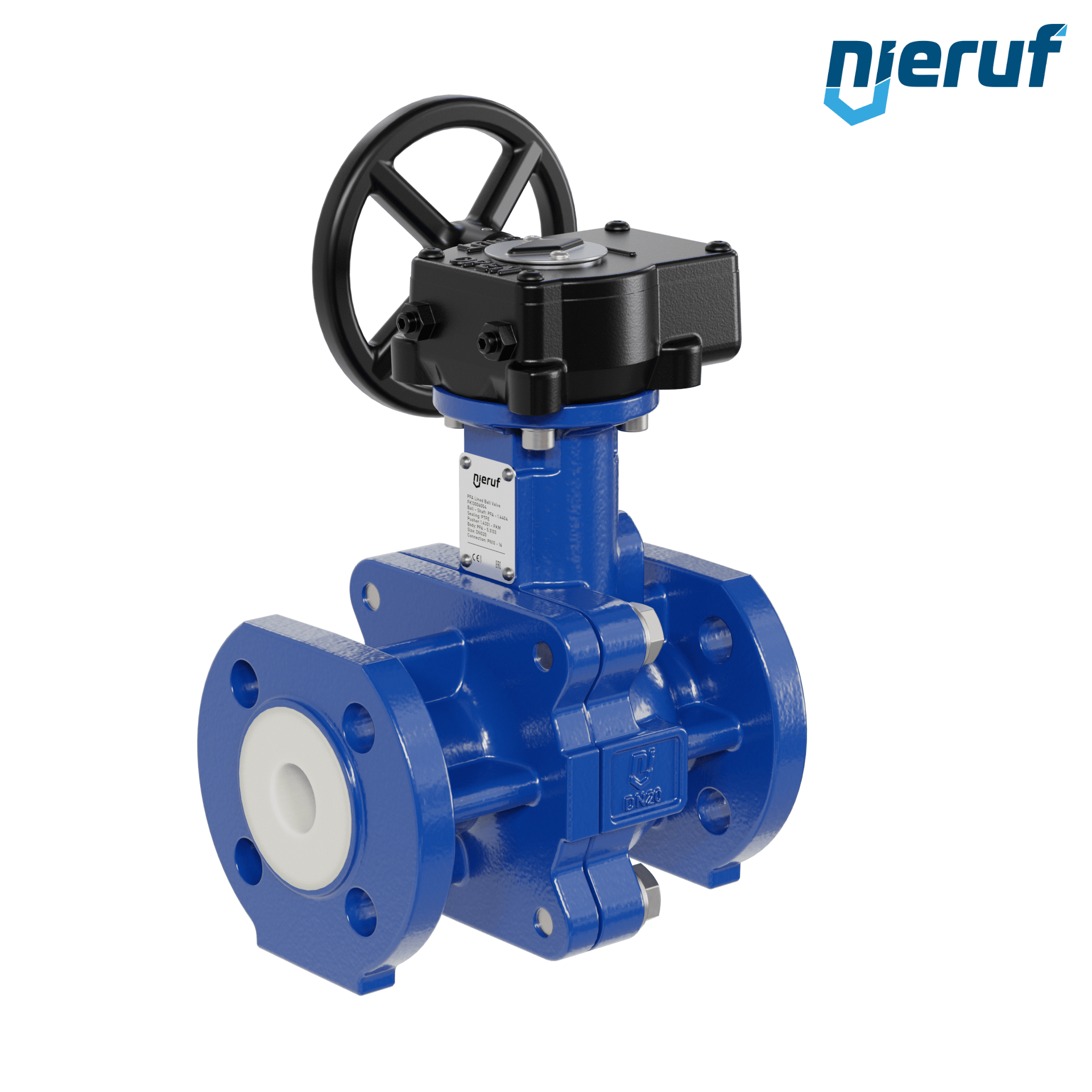 valvola a sfera flangiata PFA FK13 DN20 - 3/4" pollici PN10/16 in ghisa sferoidale 5.3103 con volantino manuale