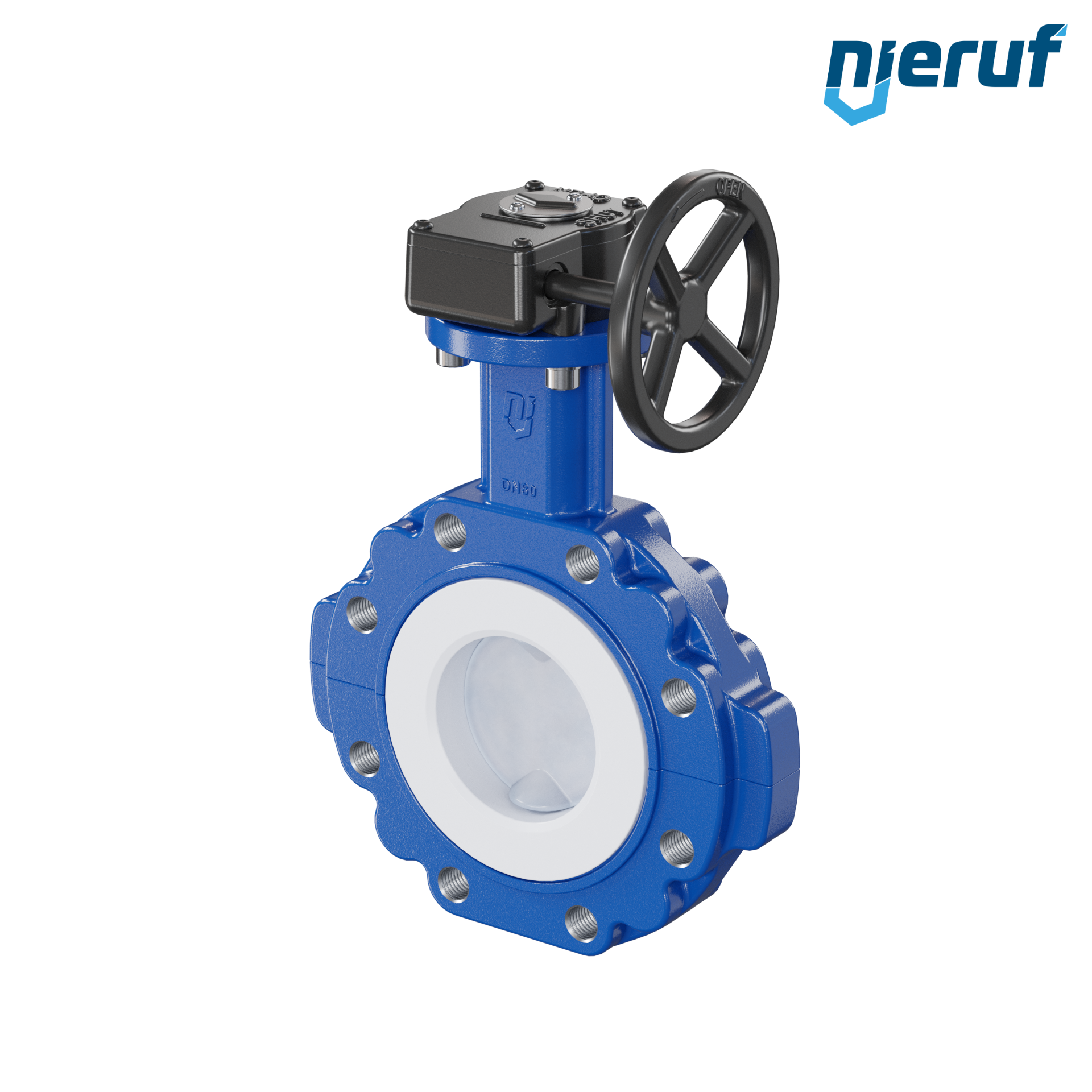 valvola a farfalla PFA PTFE AK10 DN80 PN10-PN16 volantino manuale inserto in FKM