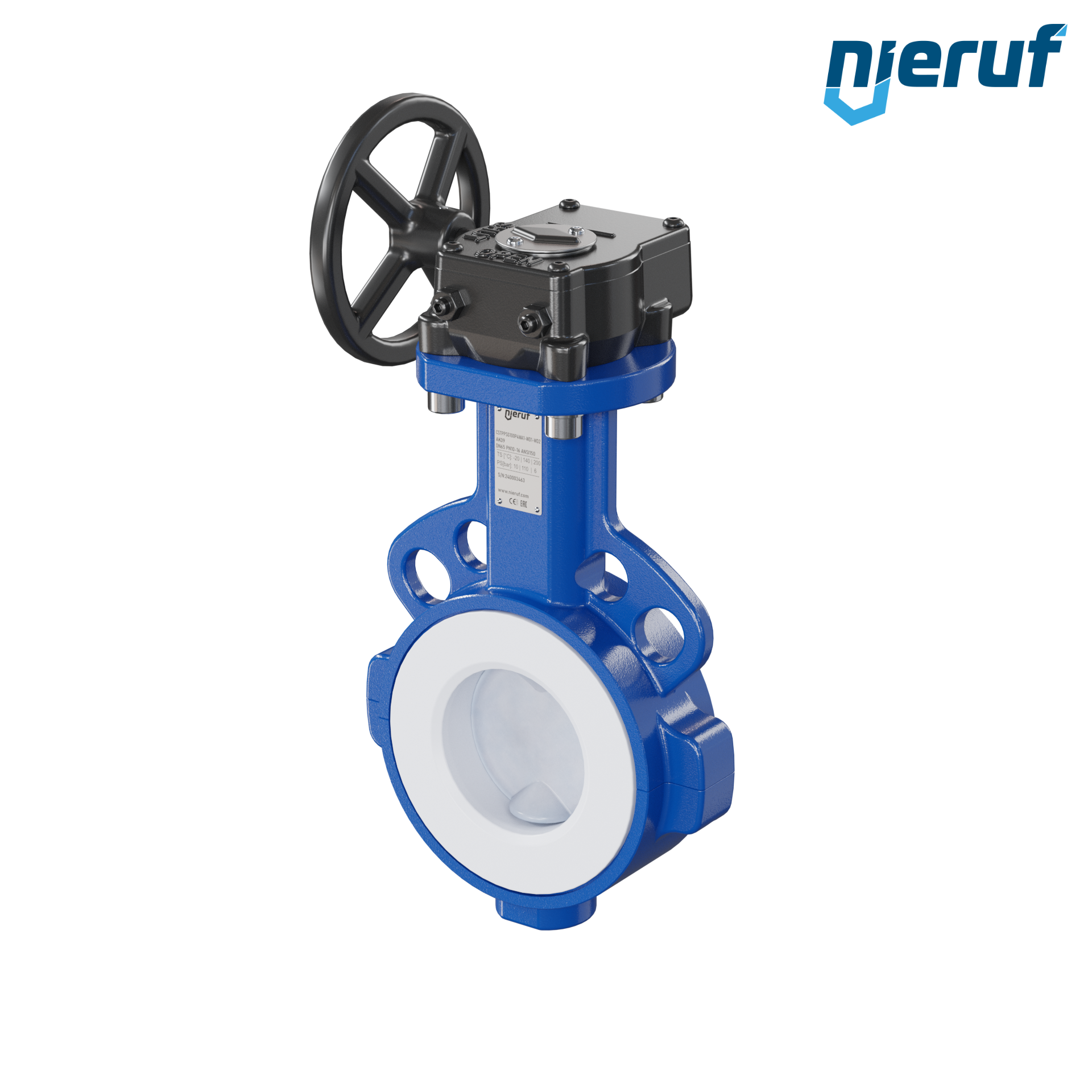 valvola a farfalla PFA PTFE AK09 DN65 ANSI150 volantino manuale inserto in FKM