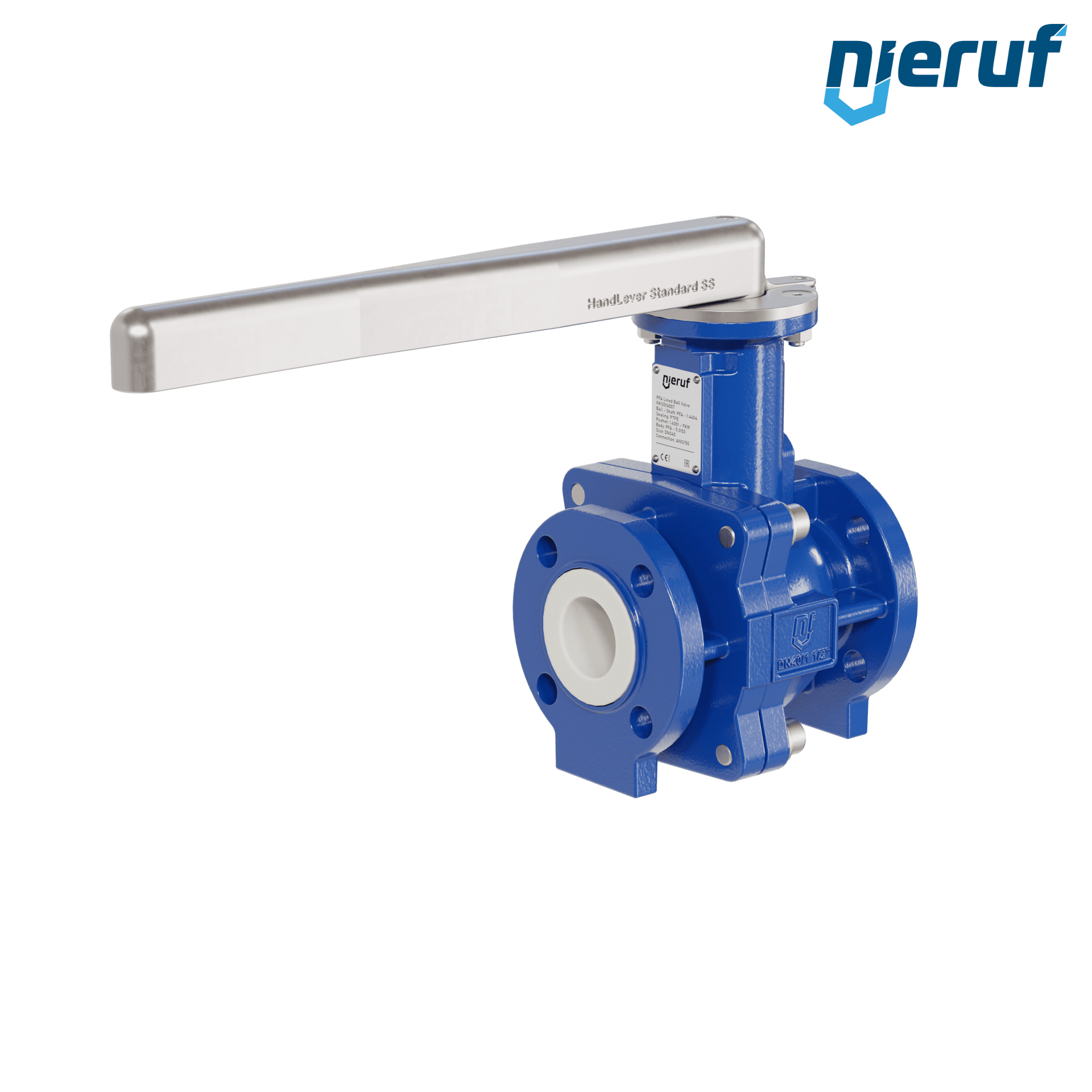 valvola a sfera flangiata PFA FK13 DN40 - 1 1/2" pollici ANSI 150 in ghisa sferoidale 5.3103 con leva in acciaio