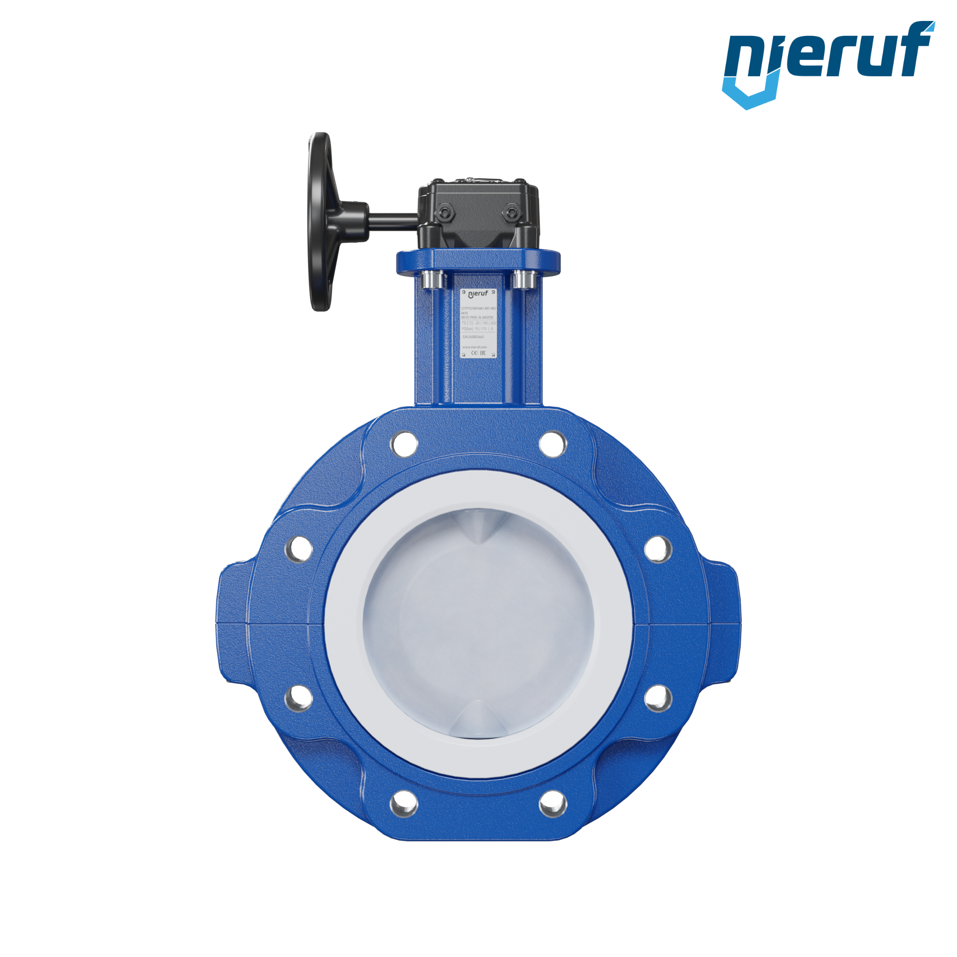 valvola a farfalla PFA PTFE AK10 DN125 PN10-PN16 volantino manuale inserto in FKM