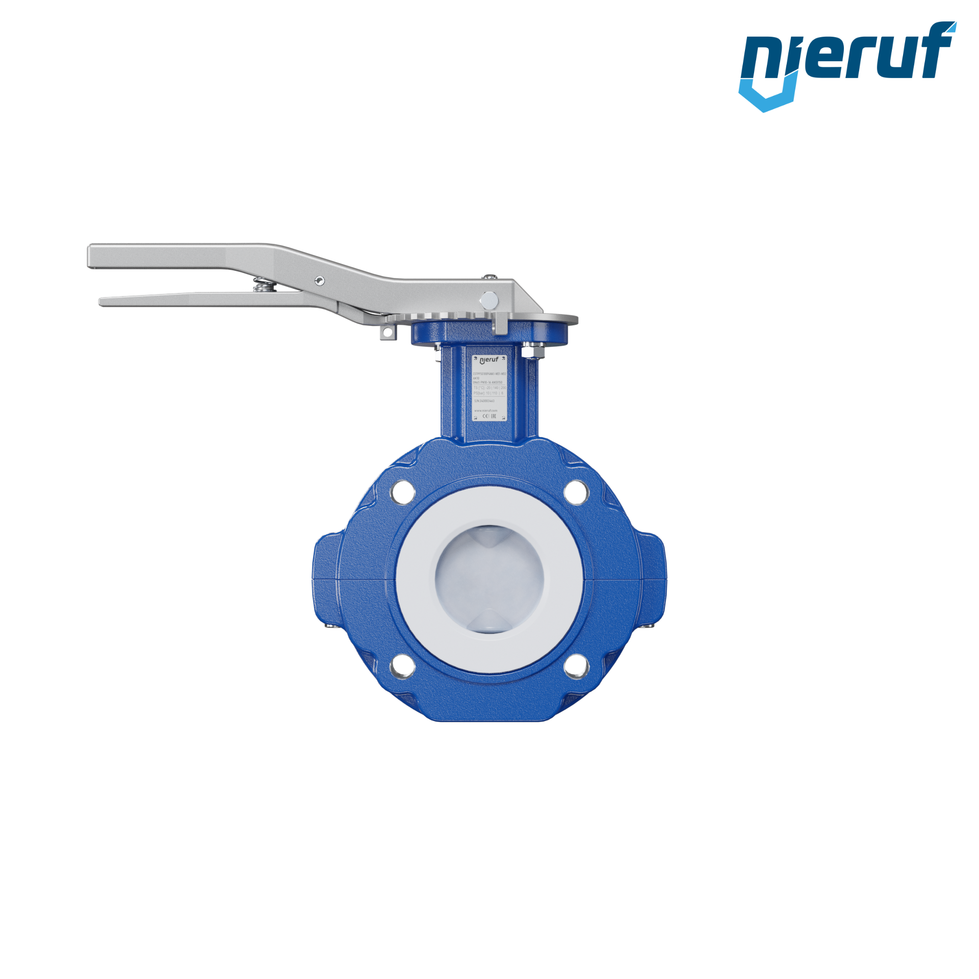 valvola a farfalla PFA PTFE AK10 DN65 ANSI150 leva inserto in FKM