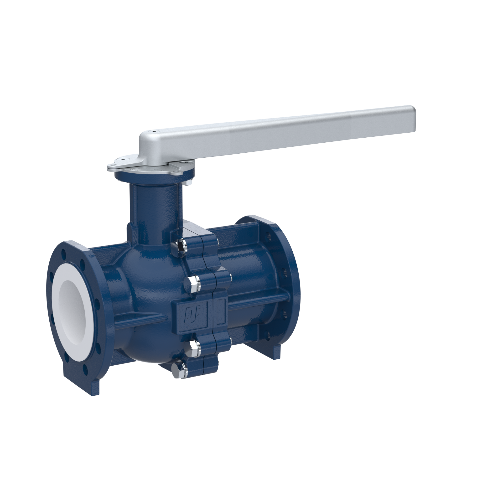 PFA-flange ball valve FK13 DN80 - 3" inch PN10/16 made of spheroidal graphite cast iron with lever hand